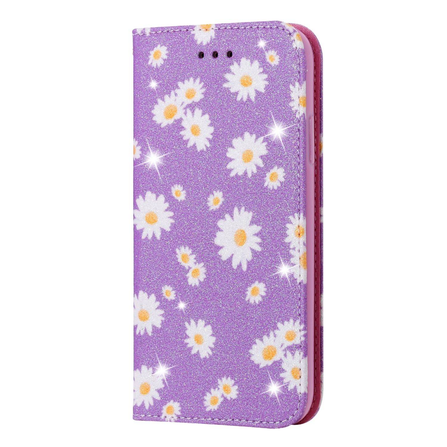 Huawei Y6p Handyhülle Schutzcase Blumen Bookcover Violett