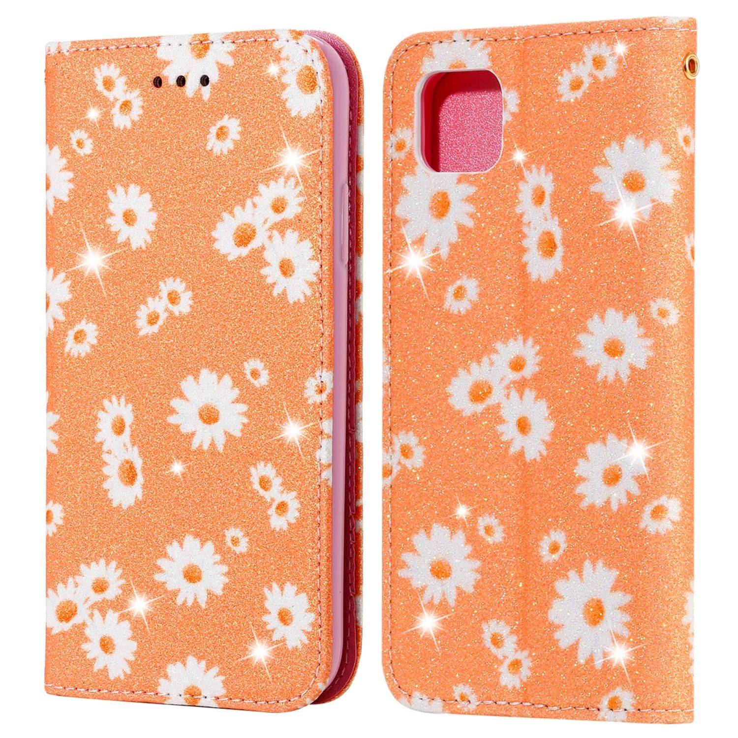 Huawei Y5p Handyhülle Schutzcase Blumen Bookcover Orange