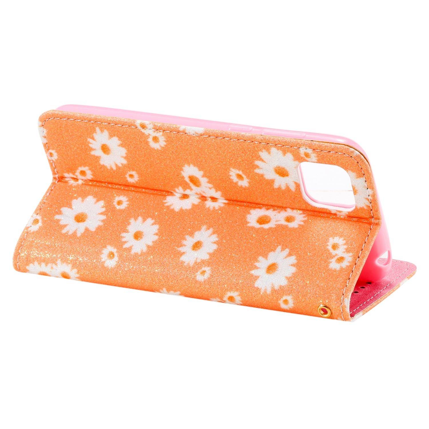 Huawei Y5p Handyhülle Schutzcase Blumen Bookcover Orange