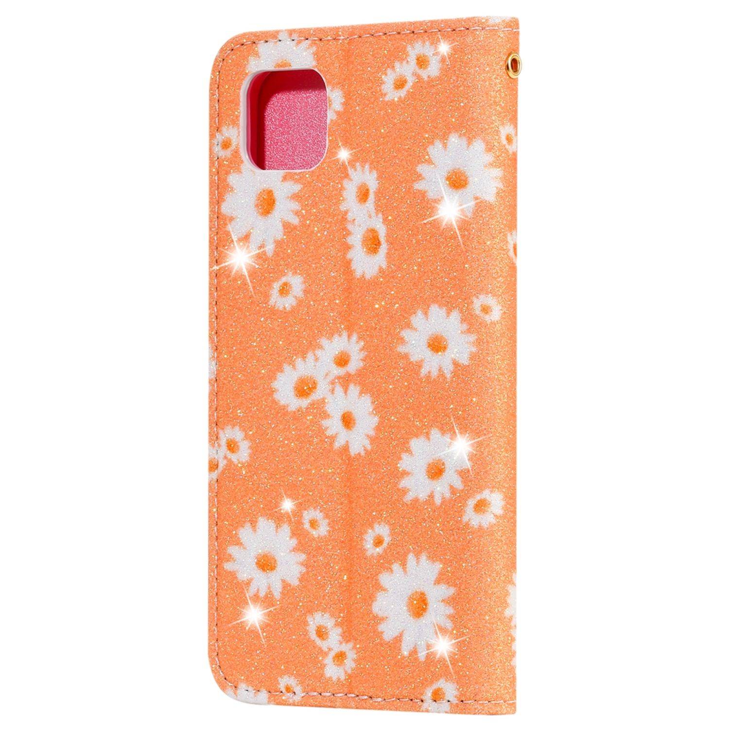 Huawei Y5p Handyhülle Schutzcase Blumen Bookcover Orange