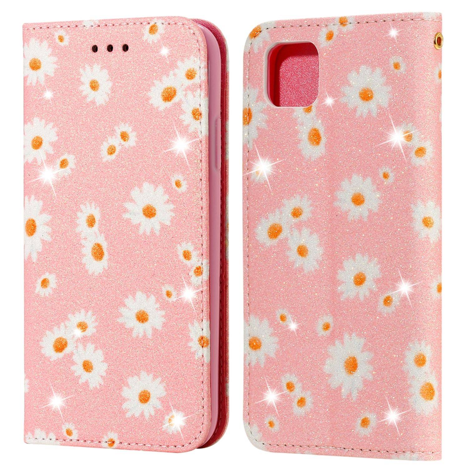 Huawei Y5p Handyhülle Schutzcase Blumen Bookcover Rosa