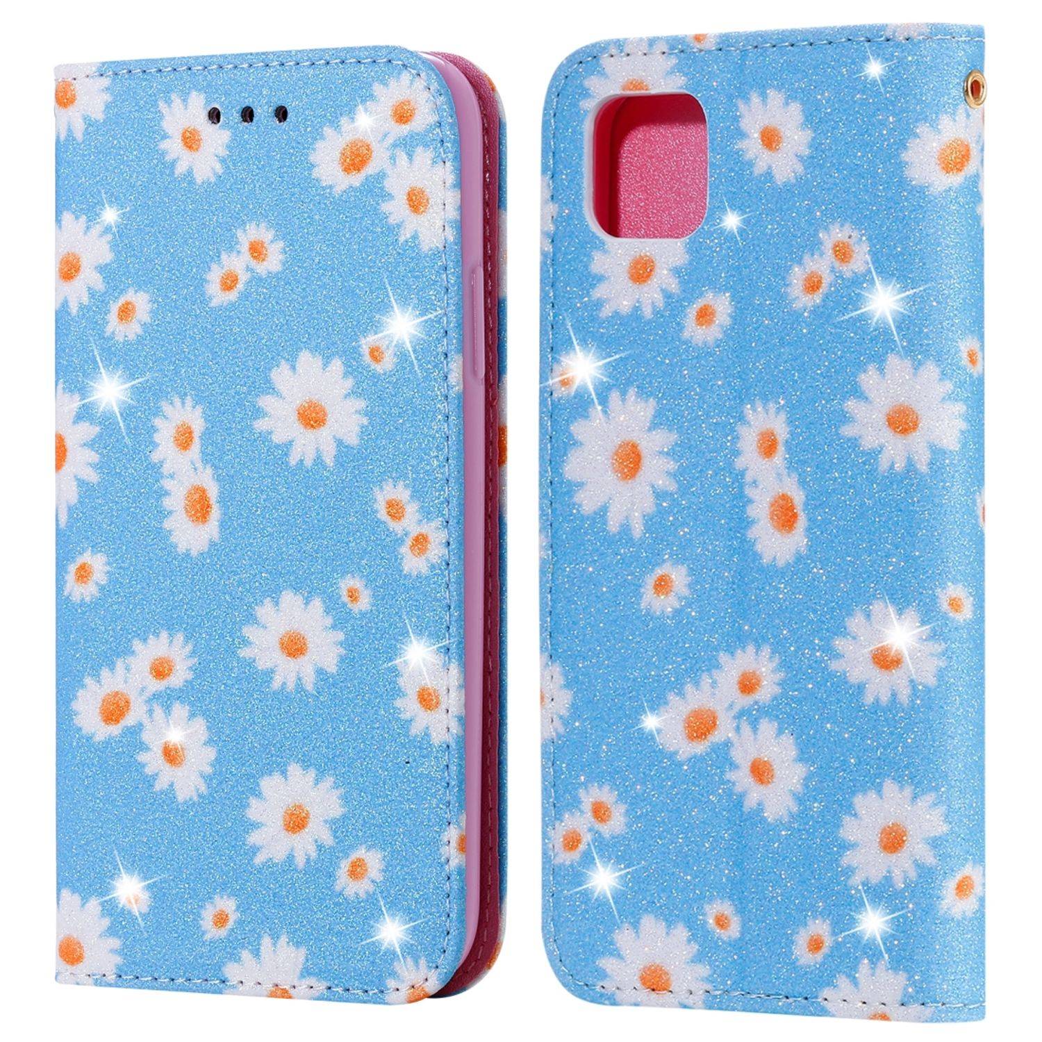 Huawei Y5p Handyhülle Schutzcase Blumen Bookcover Blau