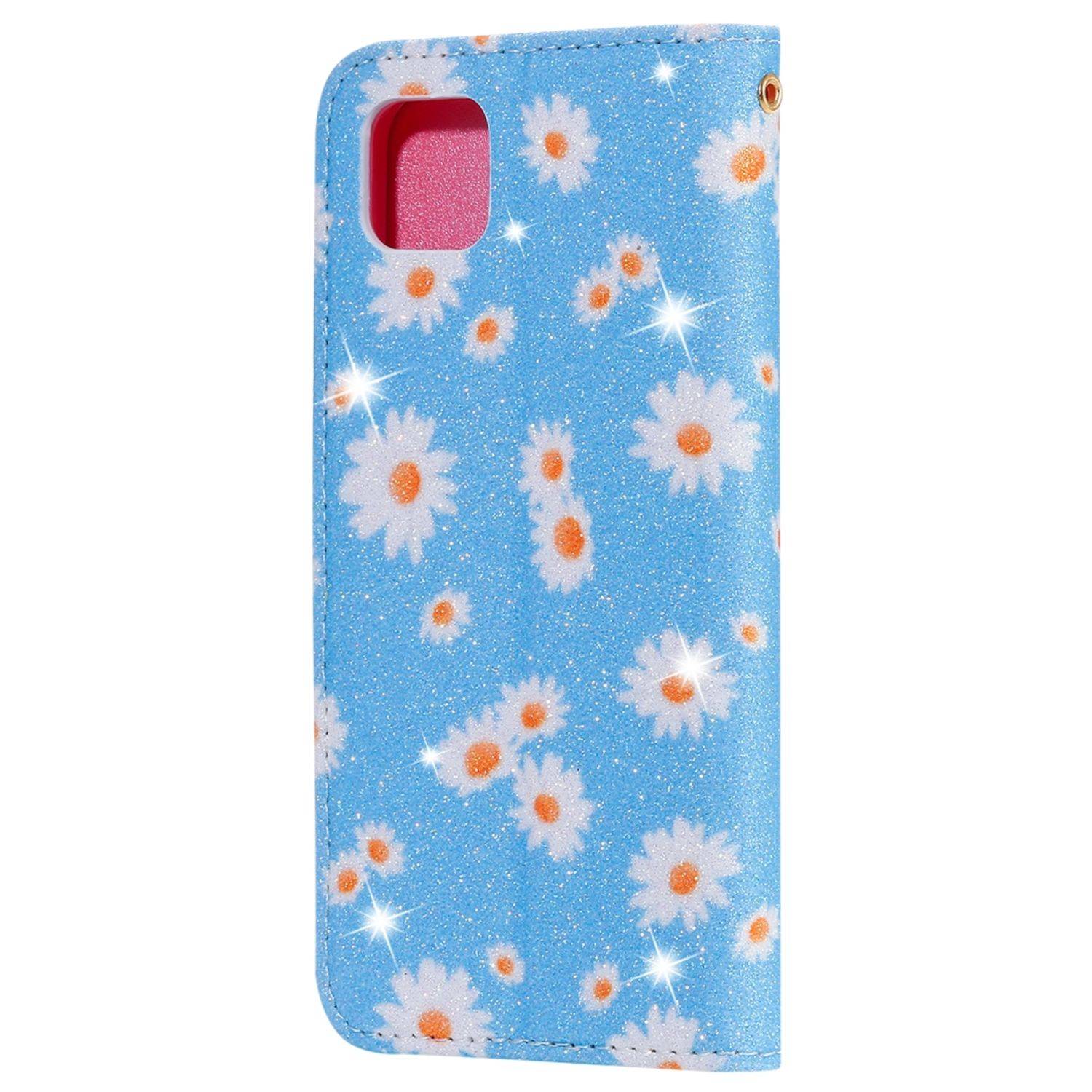 Huawei Y5p Handyhülle Schutzcase Blumen Bookcover Blau