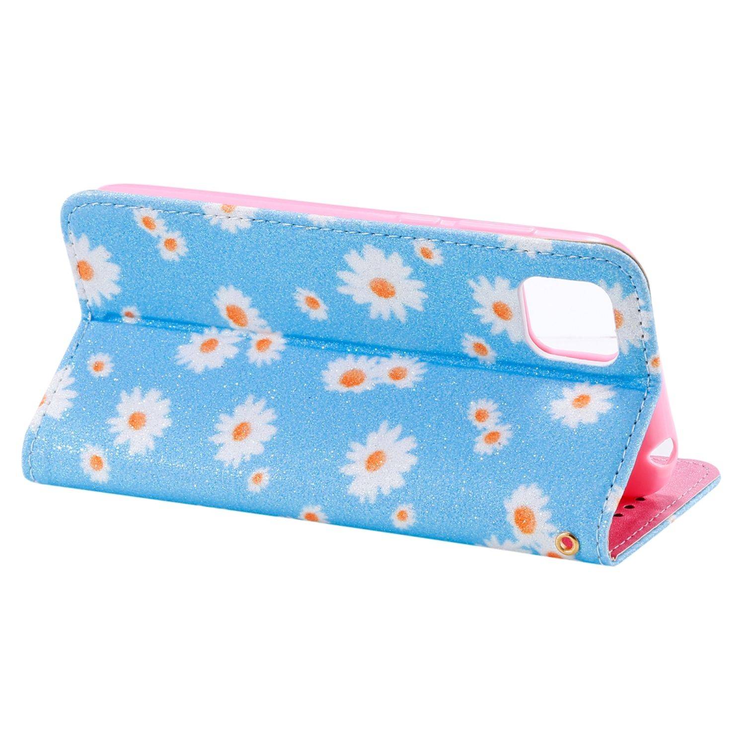 Huawei Y5p Handyhülle Schutzcase Blumen Bookcover Blau