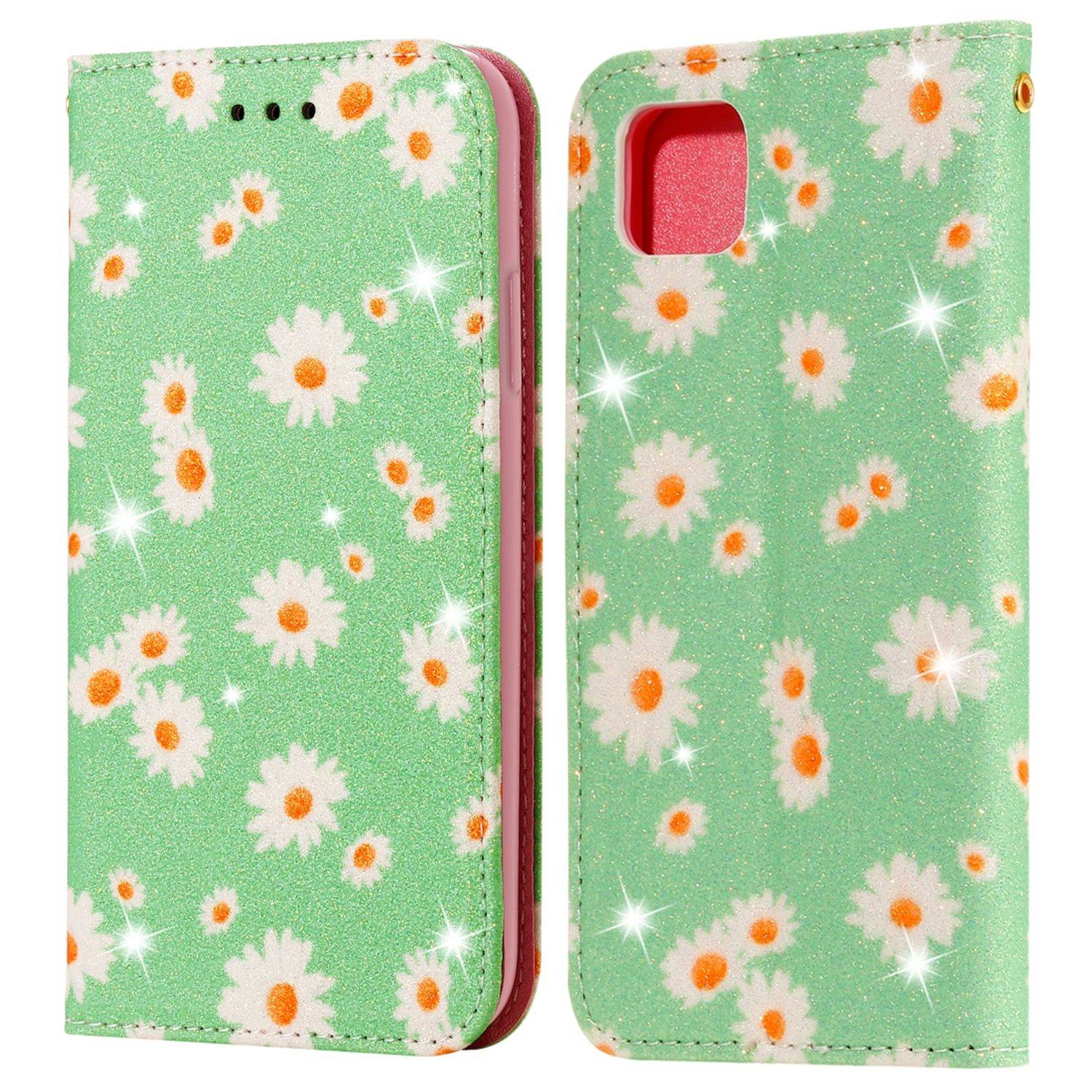 Huawei Y5p Handyhülle Schutzcase Blumen Bookcover Grün