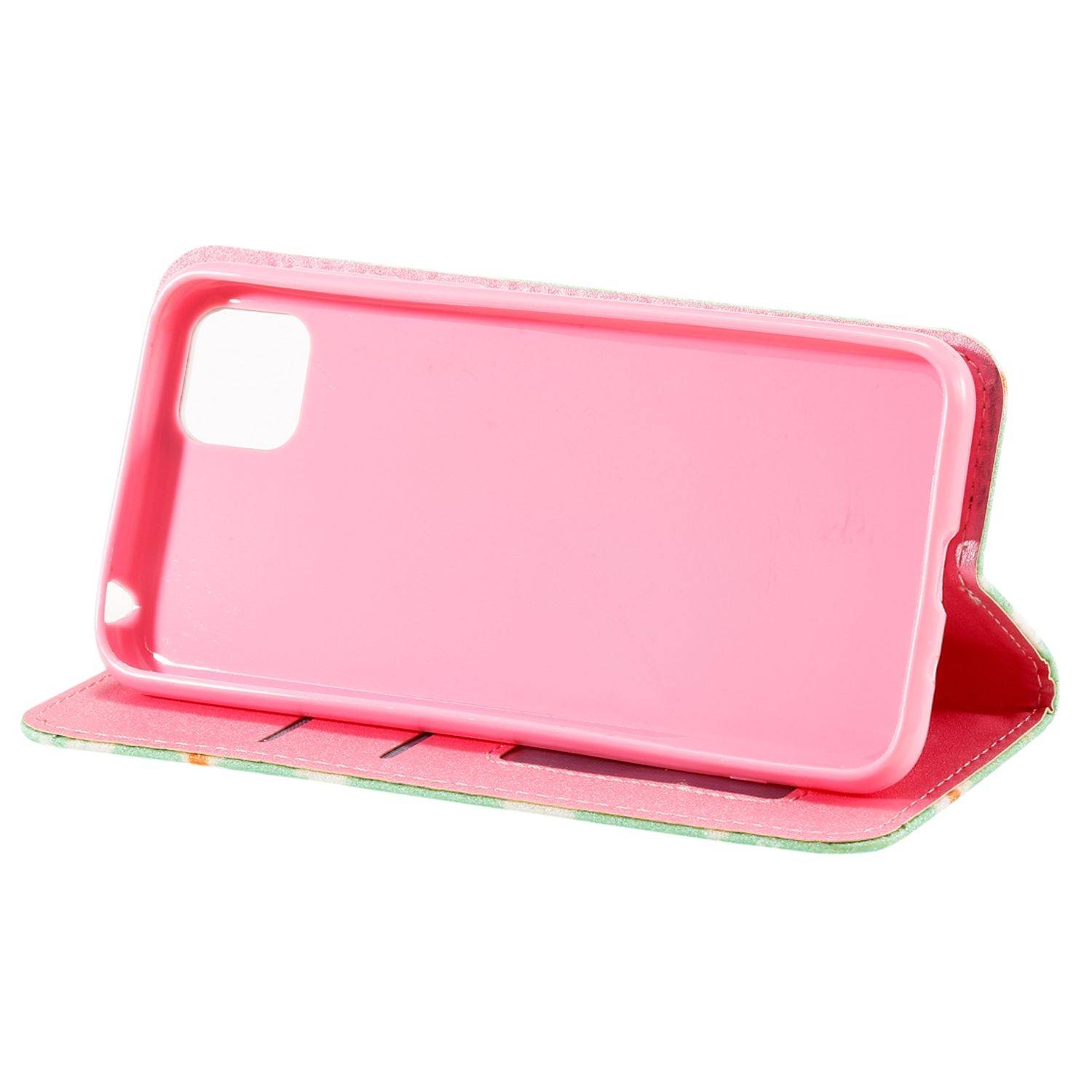 Huawei Y5p Handyhülle Schutzcase Blumen Bookcover Grün