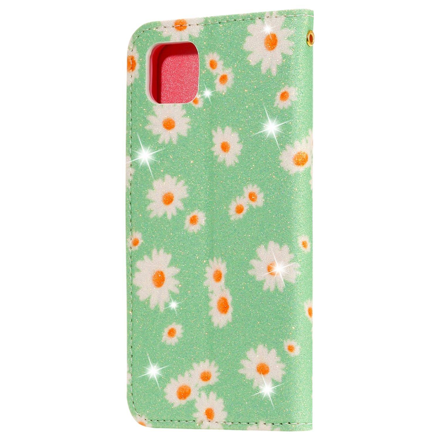 Huawei Y5p Handyhülle Schutzcase Blumen Bookcover Grün