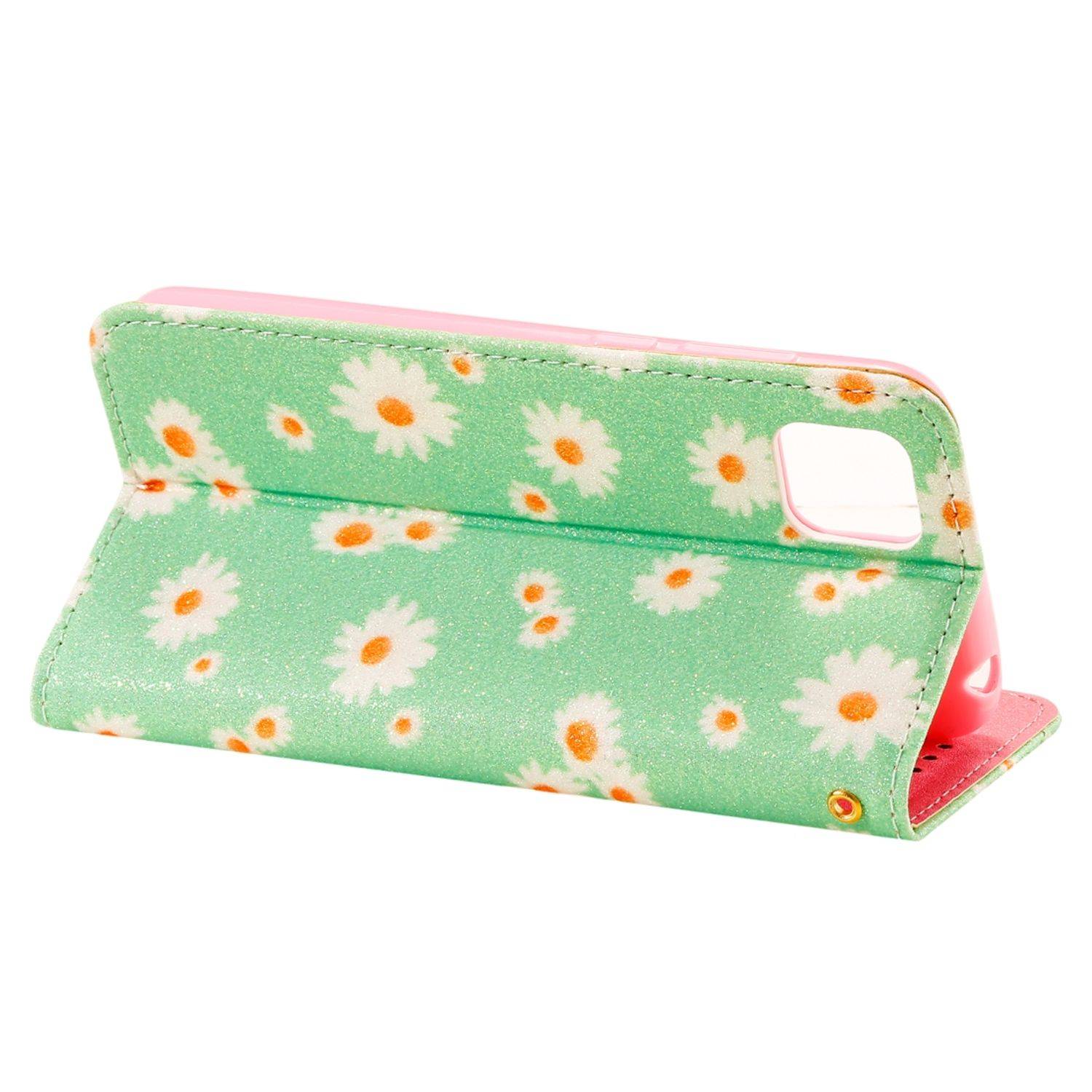 Huawei Y5p Handyhülle Schutzcase Blumen Bookcover Grün
