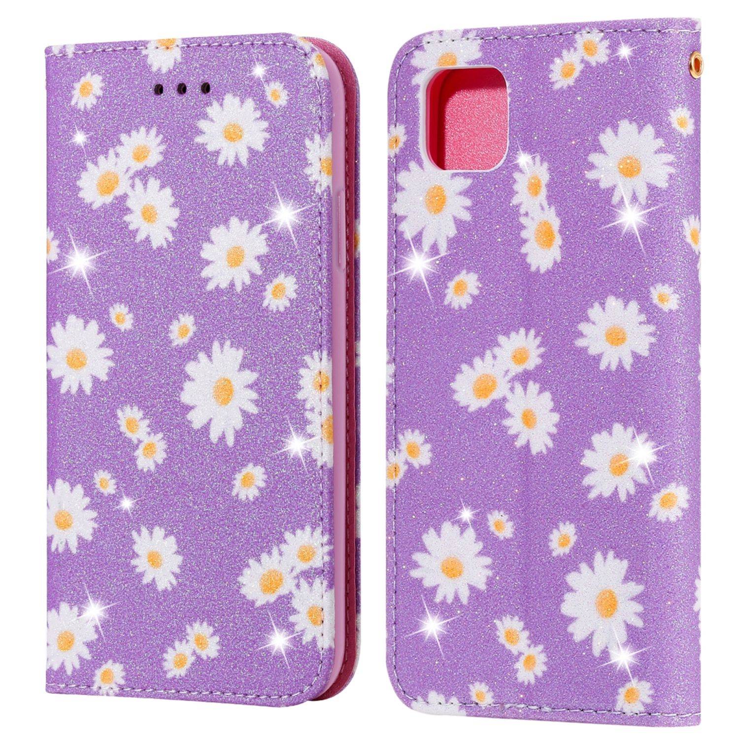 Huawei Y5p Handyhülle Schutzcase Blumen Bookcover Violett