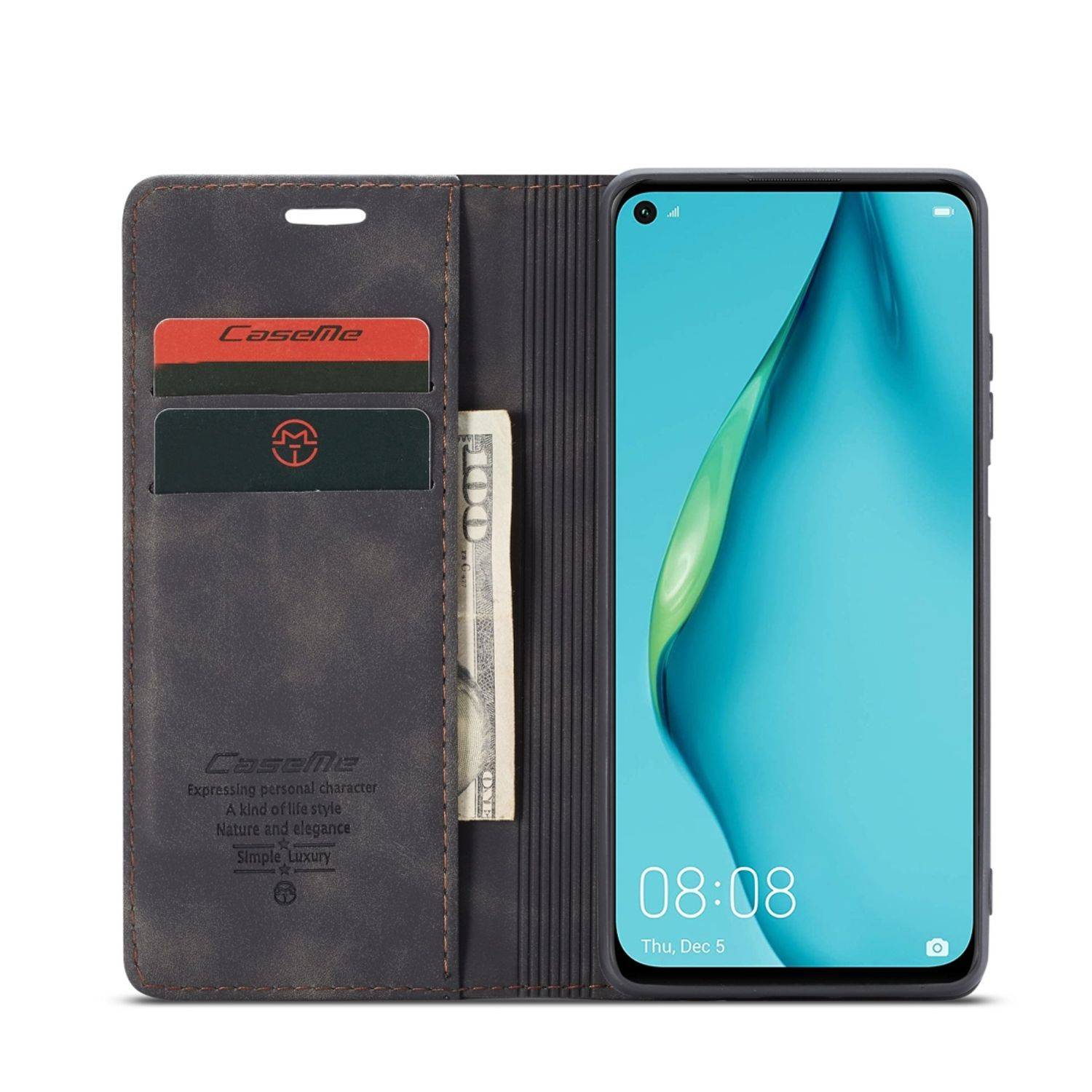 Huawei P40 Lite Handyhülle Schutztasche Bookcover Schwarz