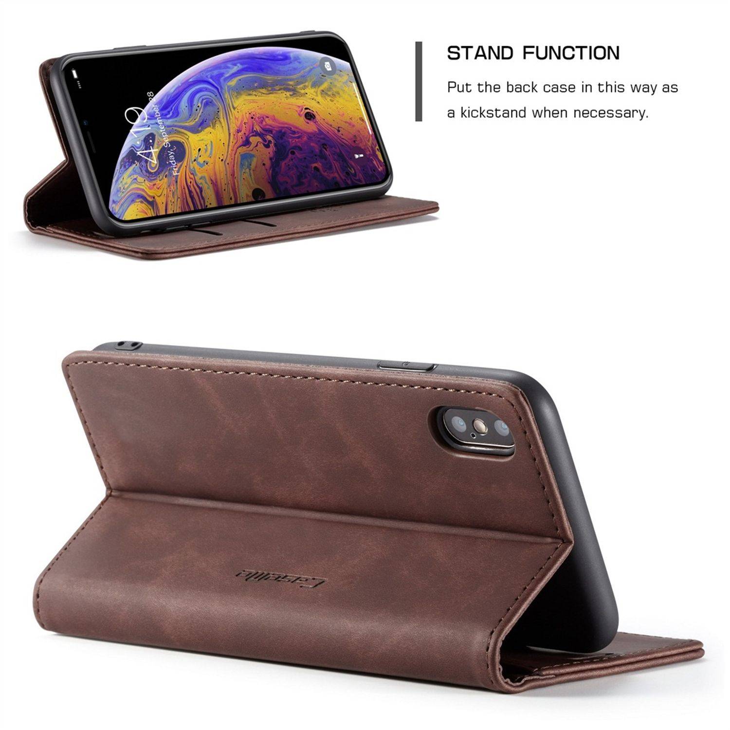 Apple iPhone X / iPhone XS Handyhülle Schutztasche Bookcover Braun