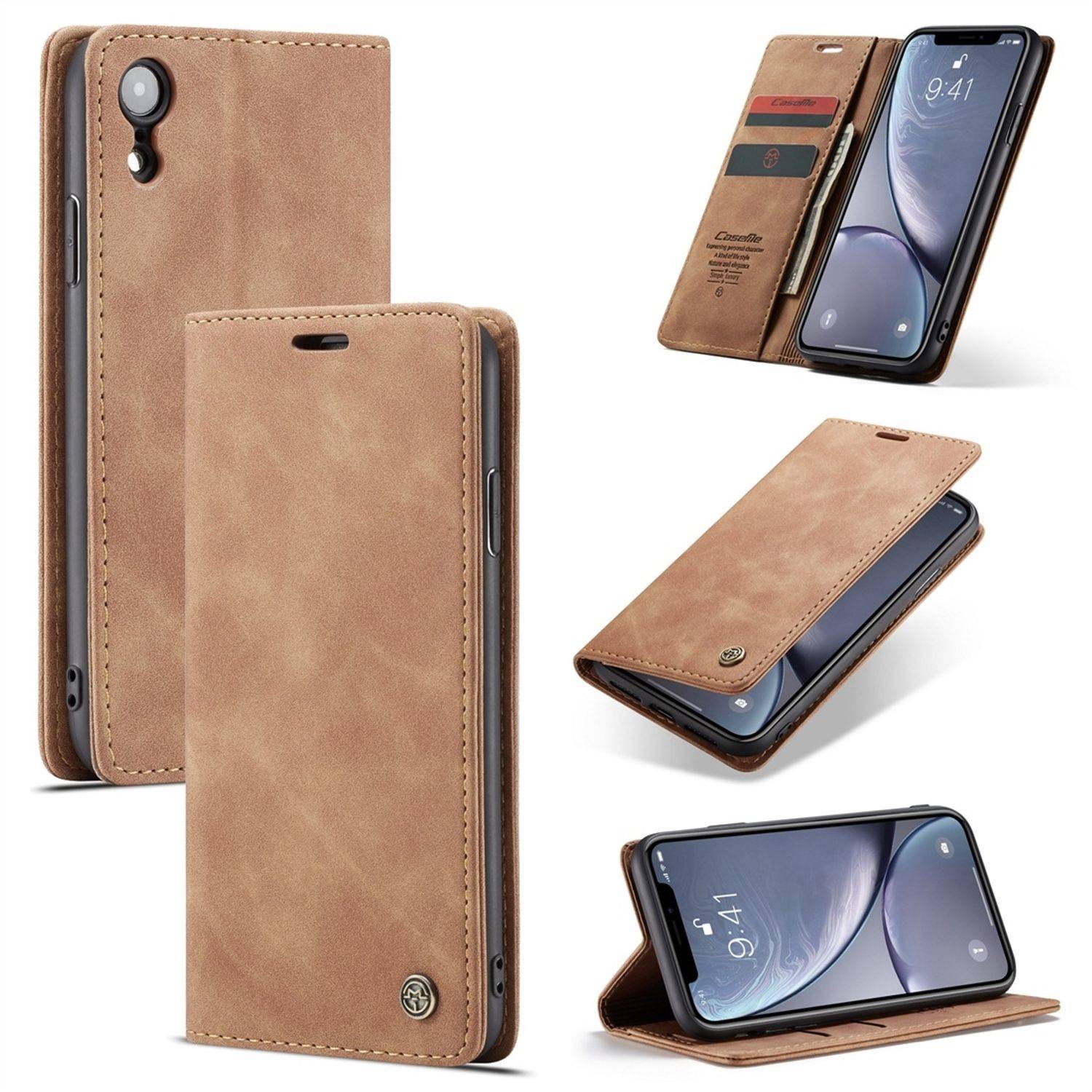 Hülle kompatibel mit Apple iPhone XR Kunstleder Handyhülle - Handy Case Braun