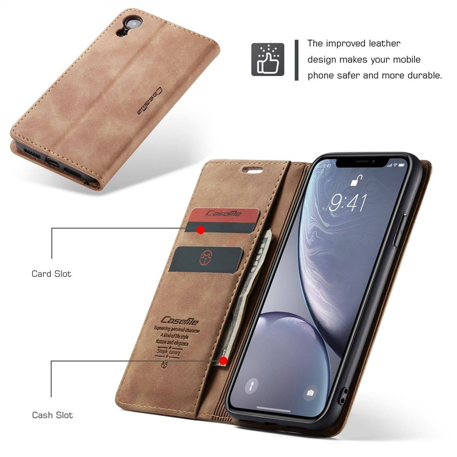Hülle kompatibel mit Apple iPhone XR Kunstleder Handyhülle - Handy Case Braun