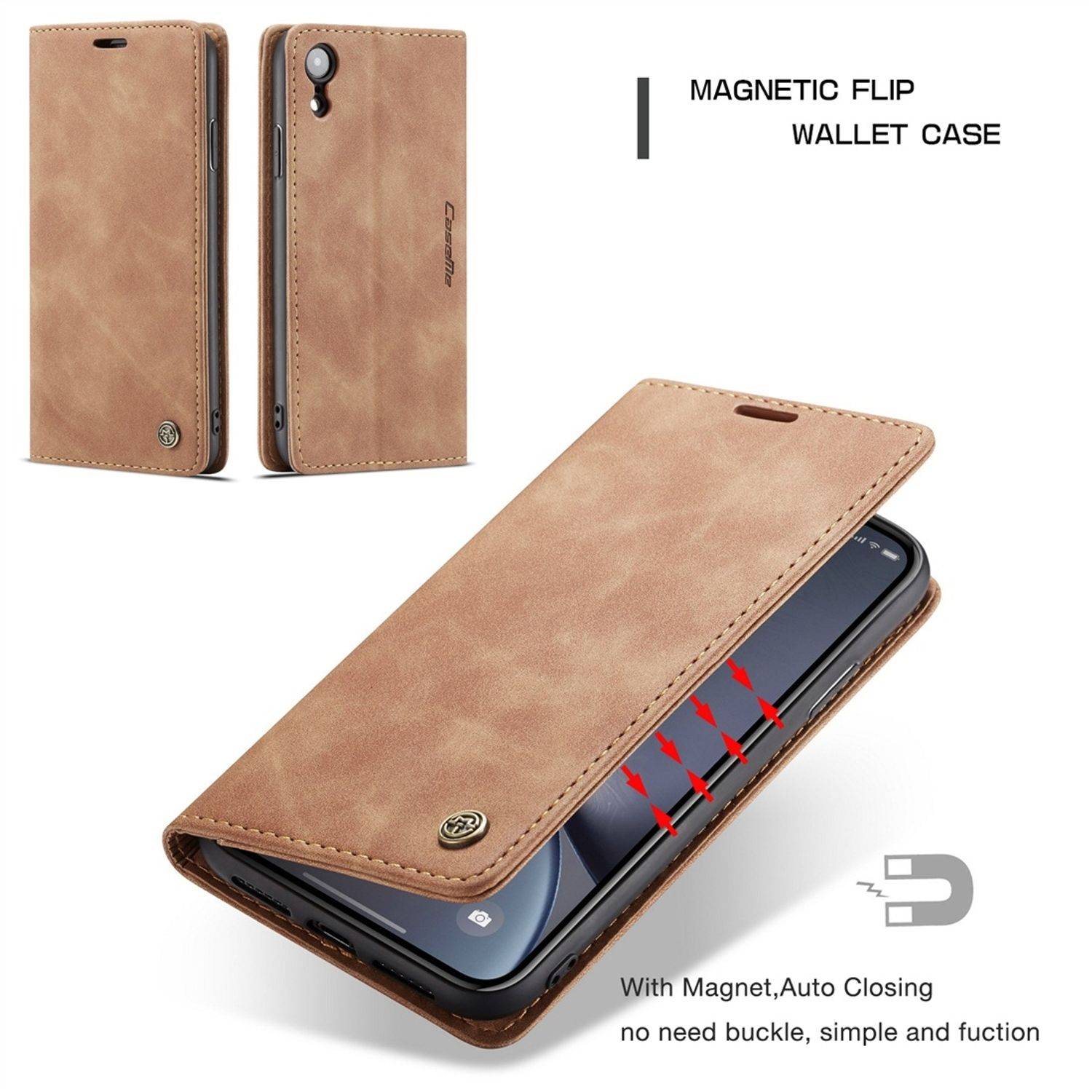 Hülle kompatibel mit Apple iPhone XR Kunstleder Handyhülle - Handy Case Braun