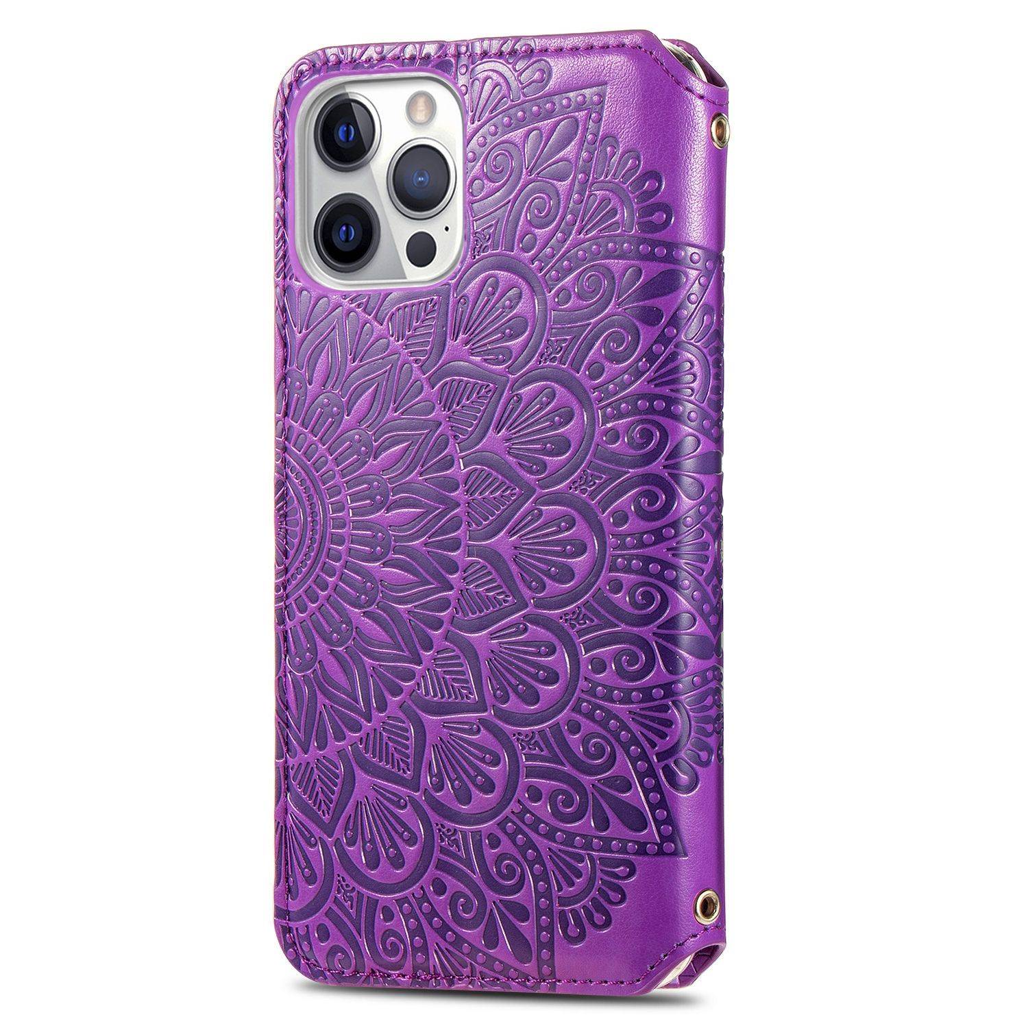 Apple iPhone 12 Pro Max Handyhülle Schutztasche Mandala Bookcover Violett
