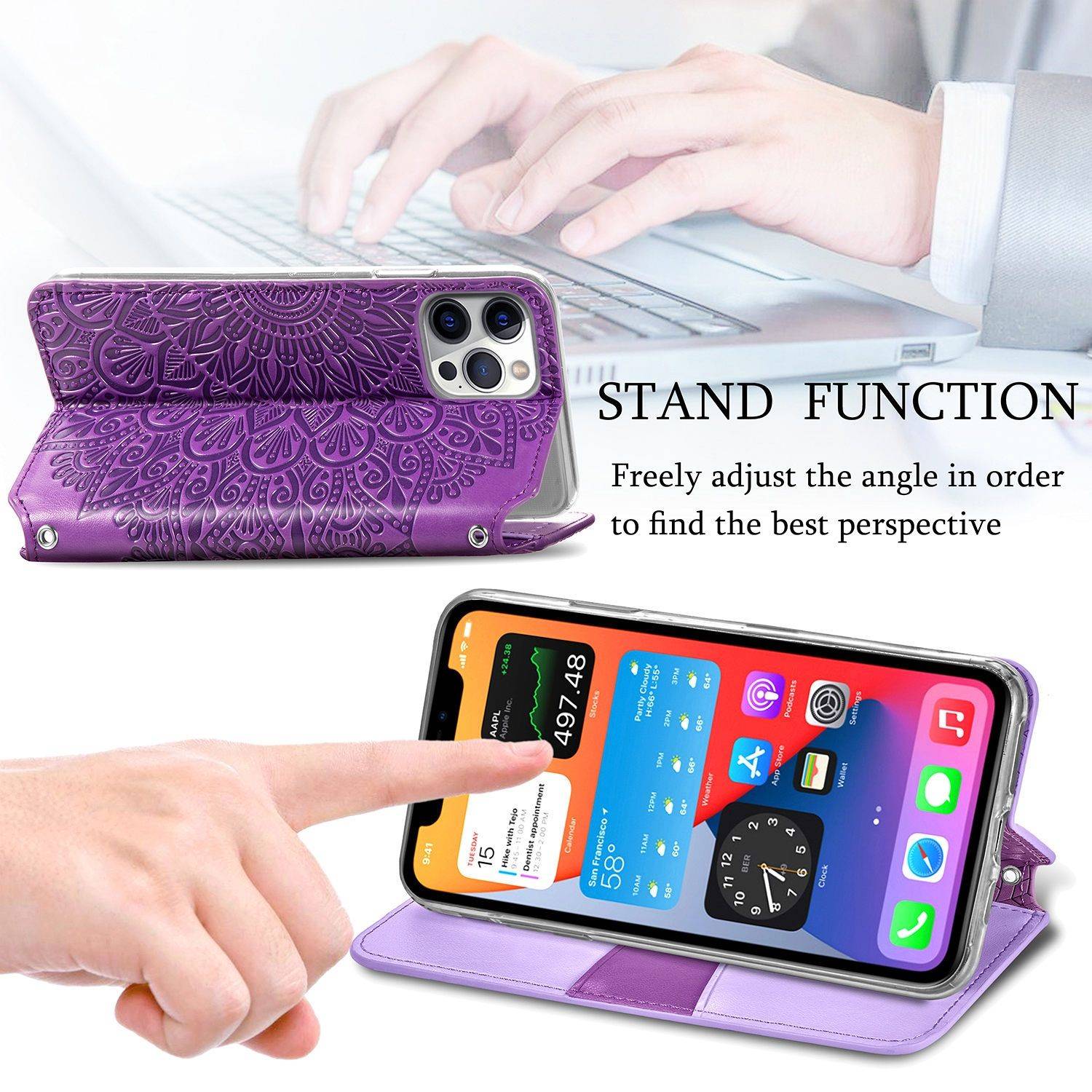Apple iPhone 12 Pro Max Handyhülle Schutztasche Mandala Bookcover Violett