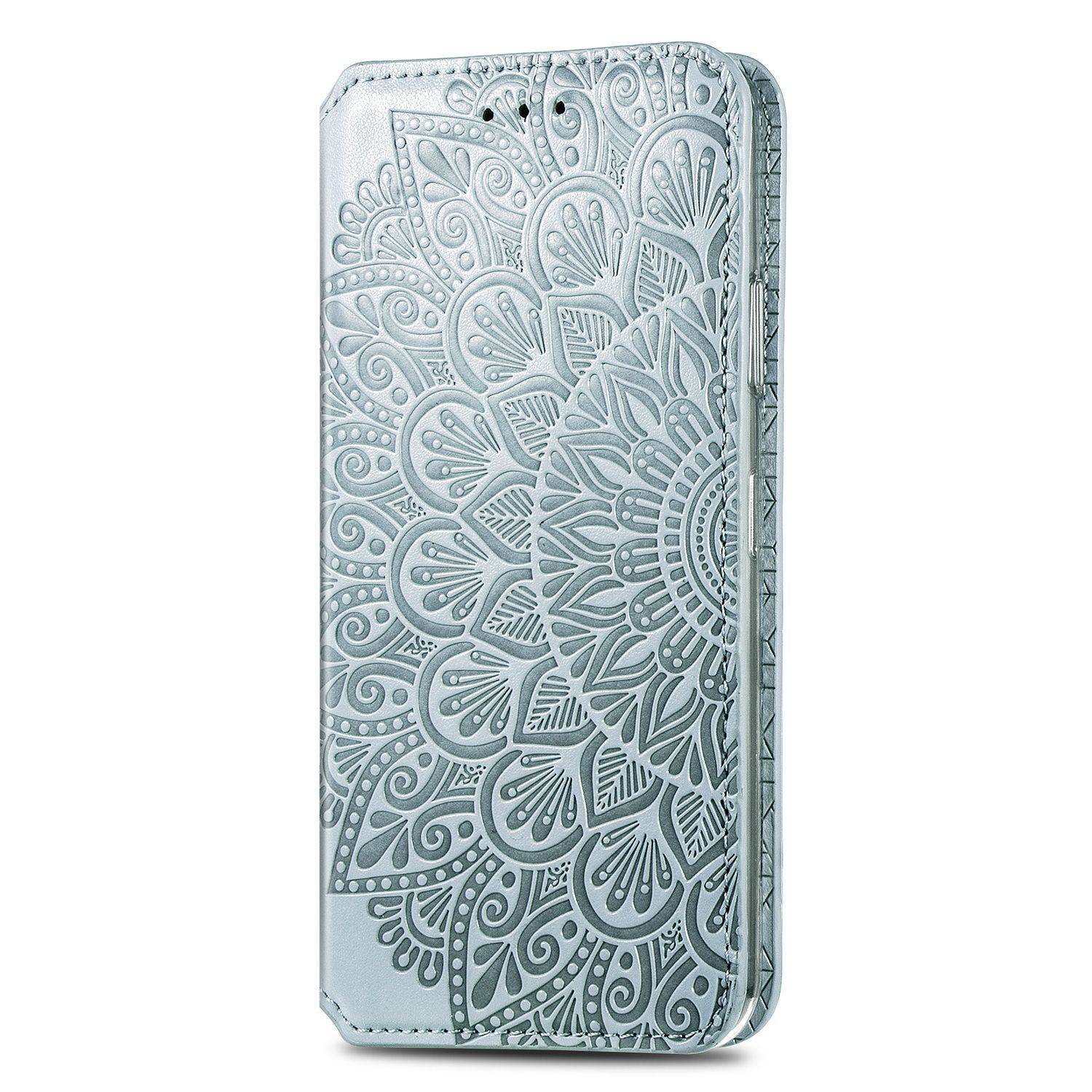 Apple iPhone 12 Pro Max Handyhülle Schutztasche Mandala Bookcover Grau