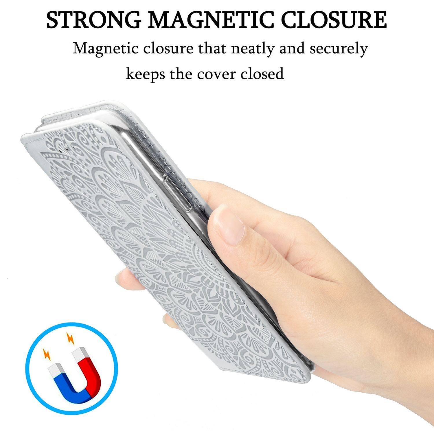 Apple iPhone 12 Pro Max Handyhülle Schutztasche Mandala Bookcover Grau