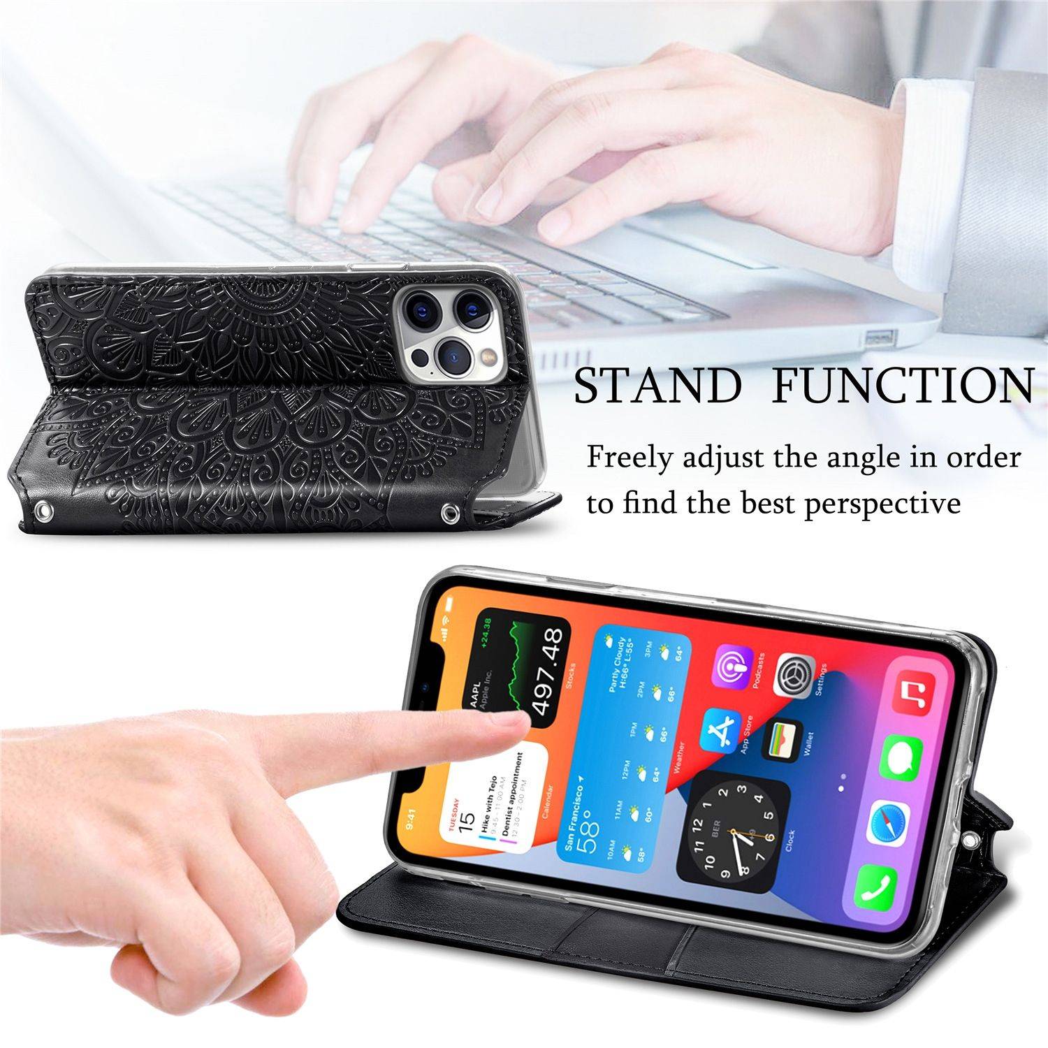 Hülle kompatibel mit Apple iPhone 12 Pro Max Kunstleder Handyhülle - Handy Case Schwarz