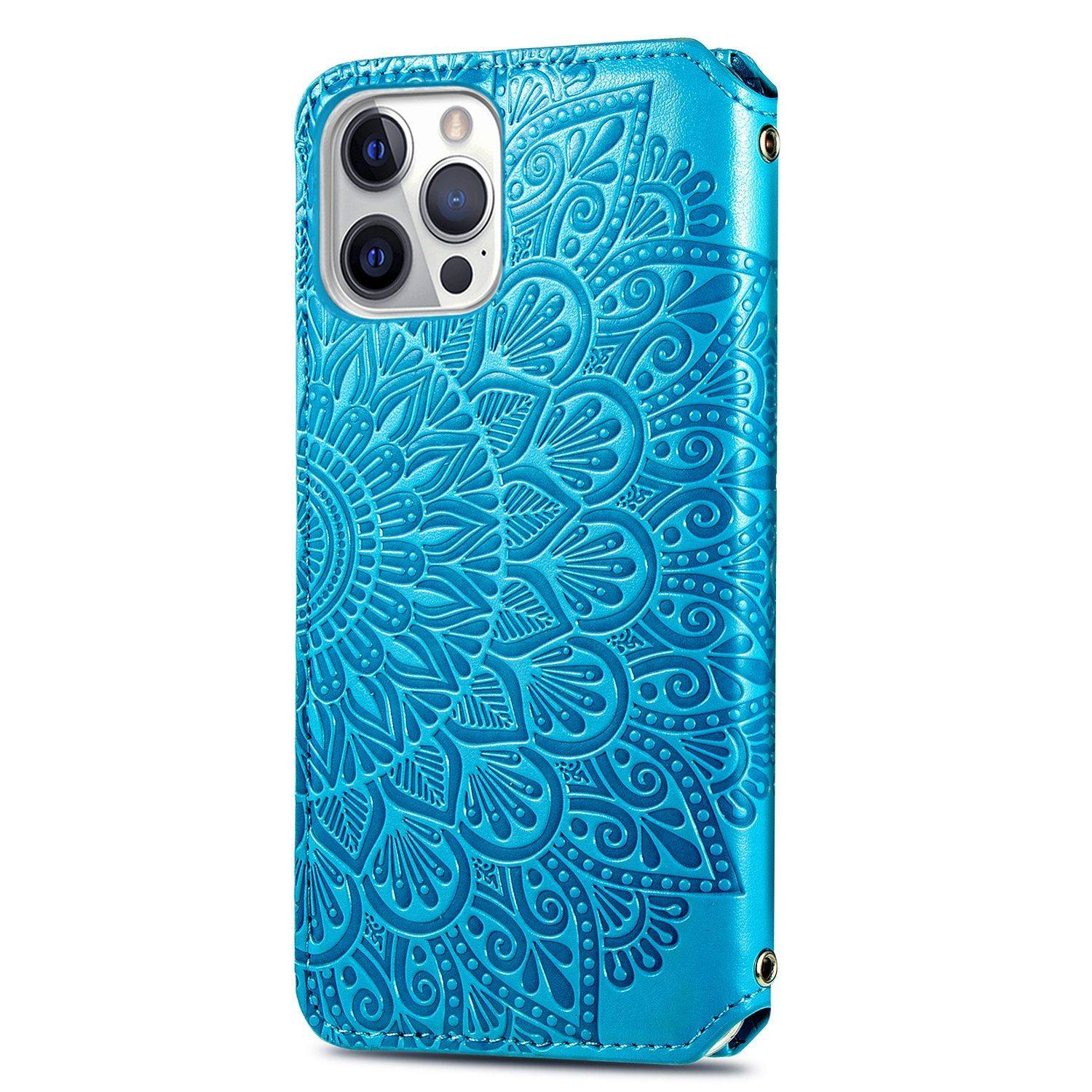 Apple iPhone 12 Pro Max Handyhülle Schutztasche Mandala Bookcover Blau