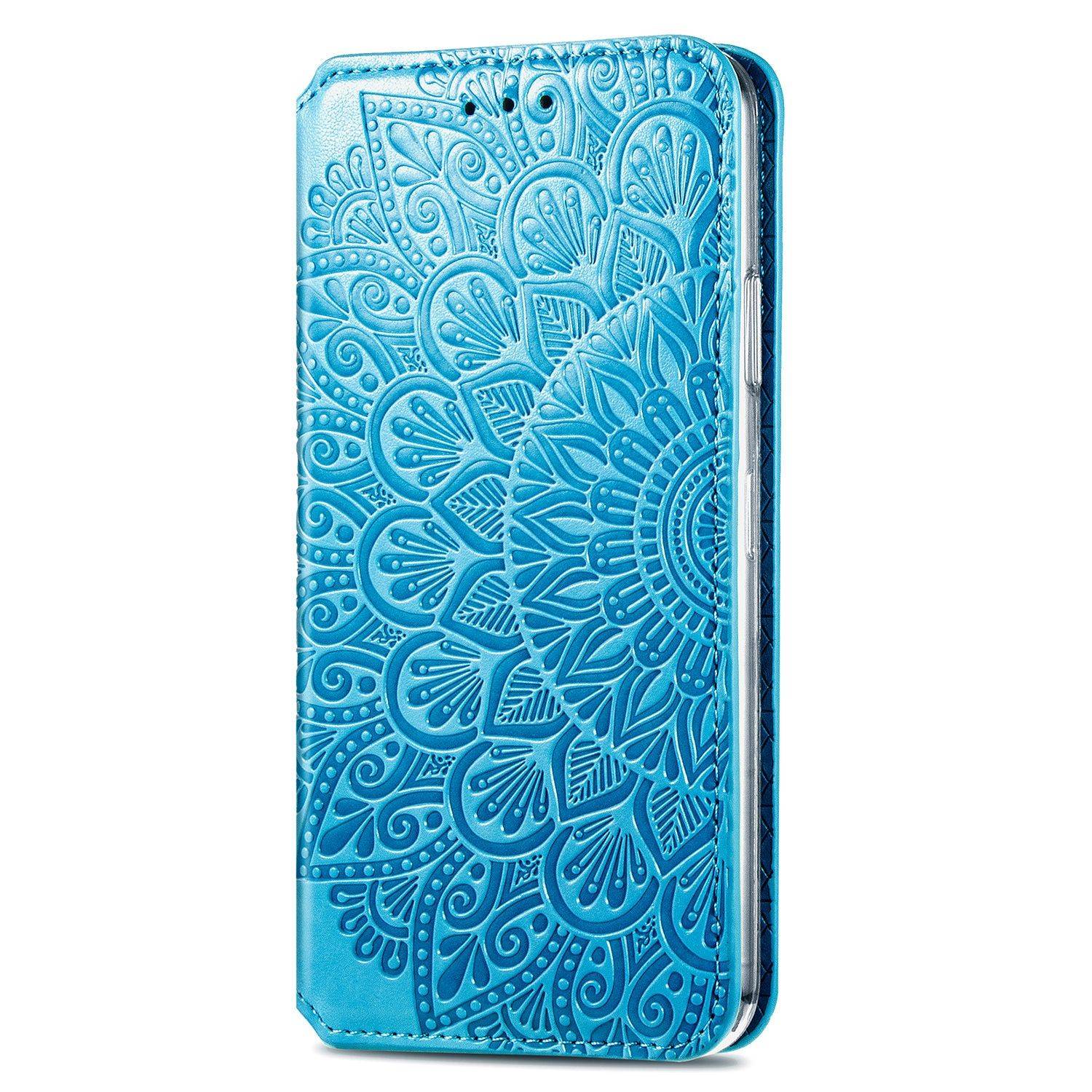 Apple iPhone 12 Pro Max Handyhülle Schutztasche Mandala Bookcover Blau