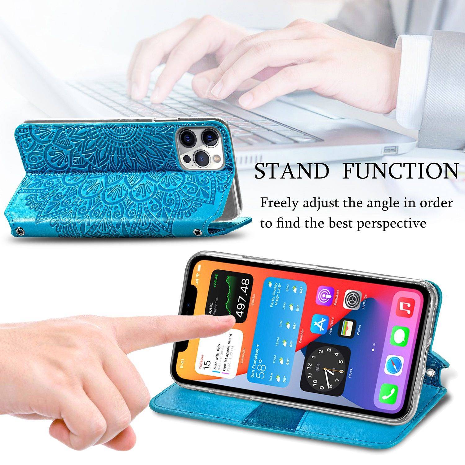 Apple iPhone 12 Pro Max Handyhülle Schutztasche Mandala Bookcover Blau