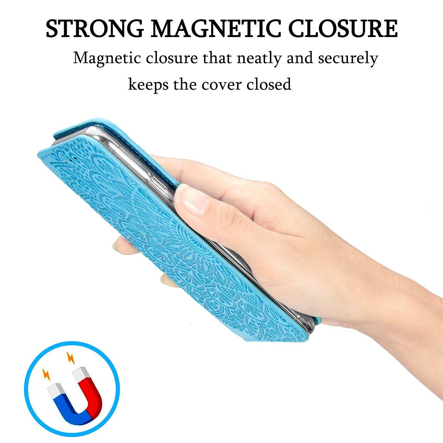 Apple iPhone 12 Pro Max Handyhülle Schutztasche Mandala Bookcover Blau