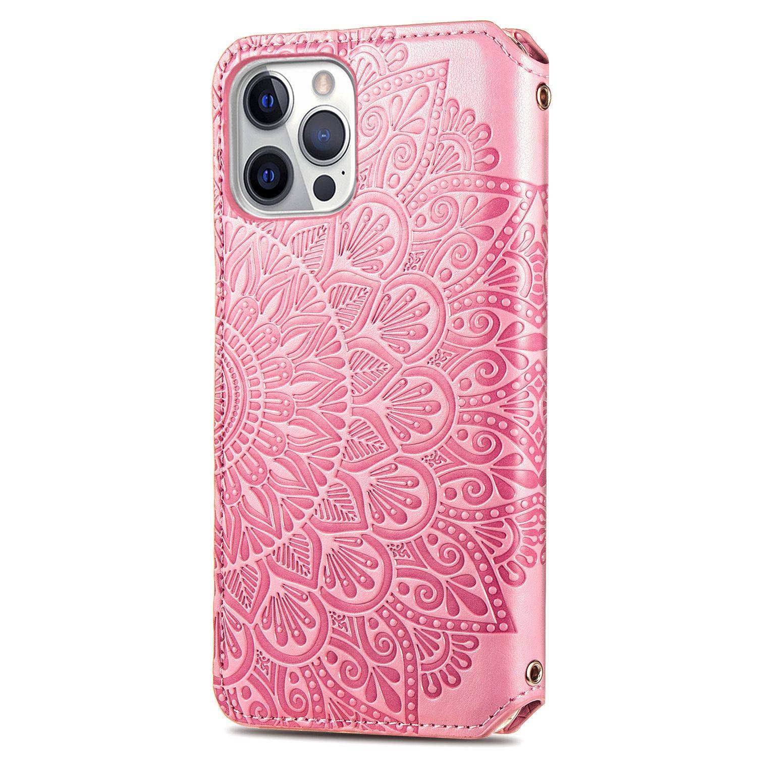 Apple iPhone 12 Pro Max Handyhülle Schutztasche Mandala Bookcover Rosa