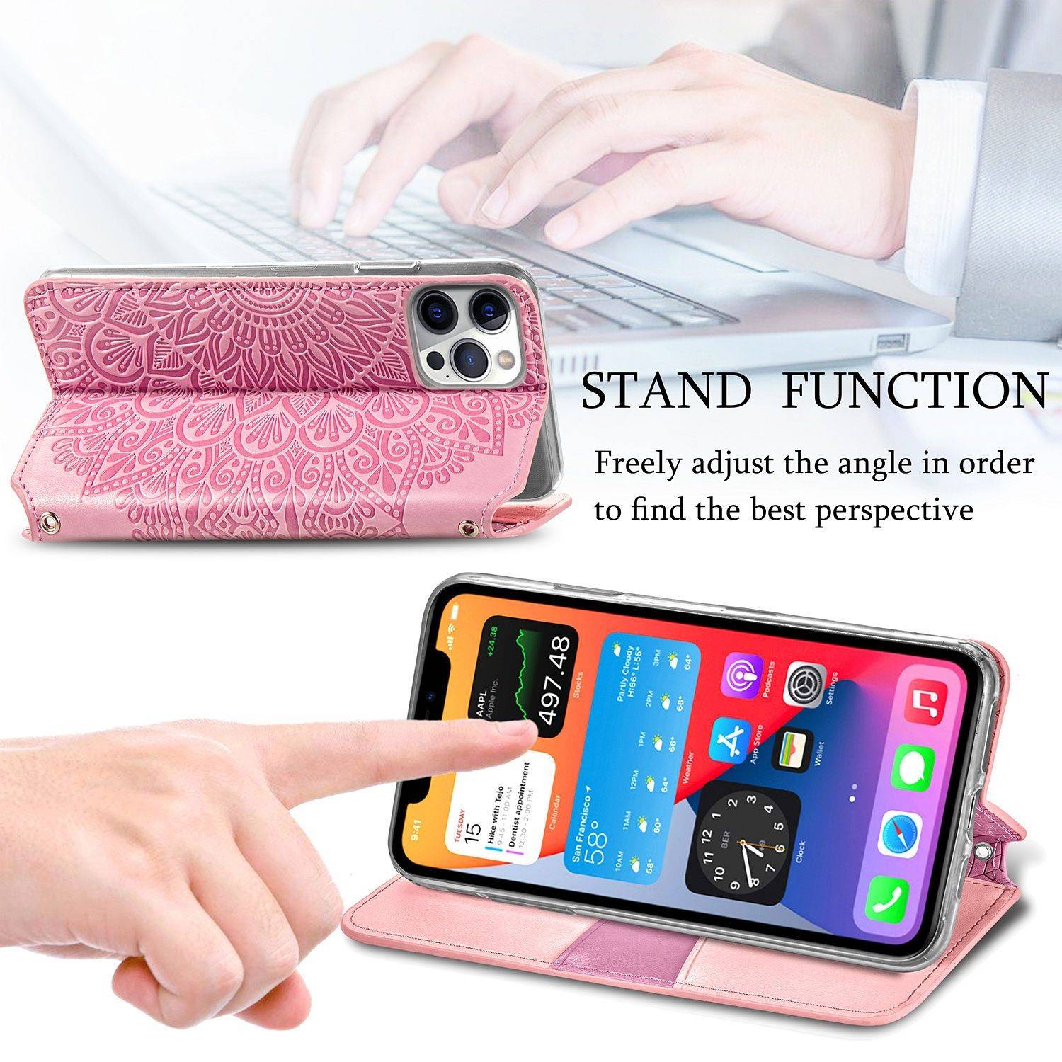 Apple iPhone 12 Pro Max Handyhülle Schutztasche Mandala Bookcover Rosa