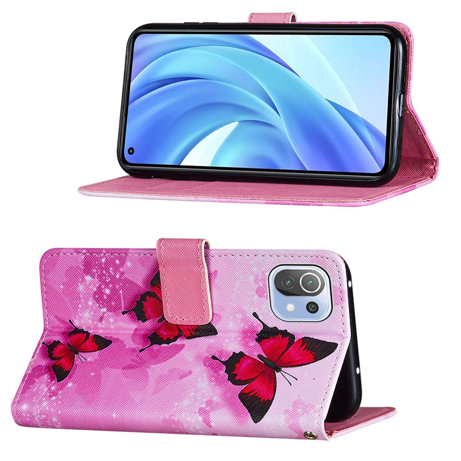 Hülle kompatibel mit Xiaomi Mi 11 Lite Kunstleder Handyhülle - Handy Case Rosa