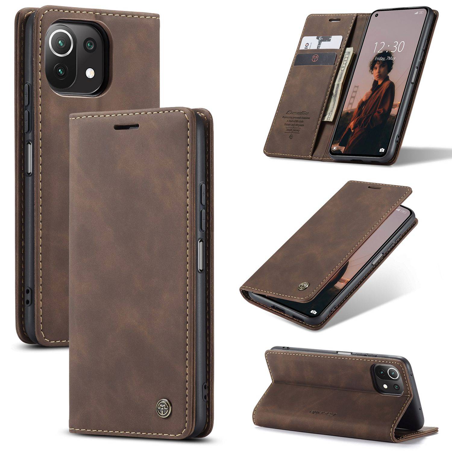 Hülle kompatibel mit Xiaomi Mi 11 Lite Kunstleder Handyhülle - Handy Case Braun