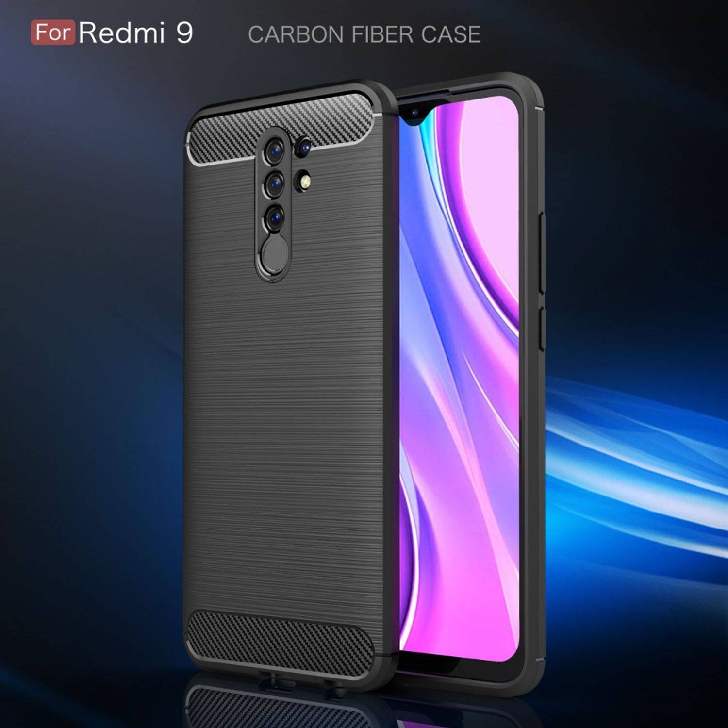 Xiaomi Redmi 9 Handyhülle Carbon Optik Backcover Schwarz