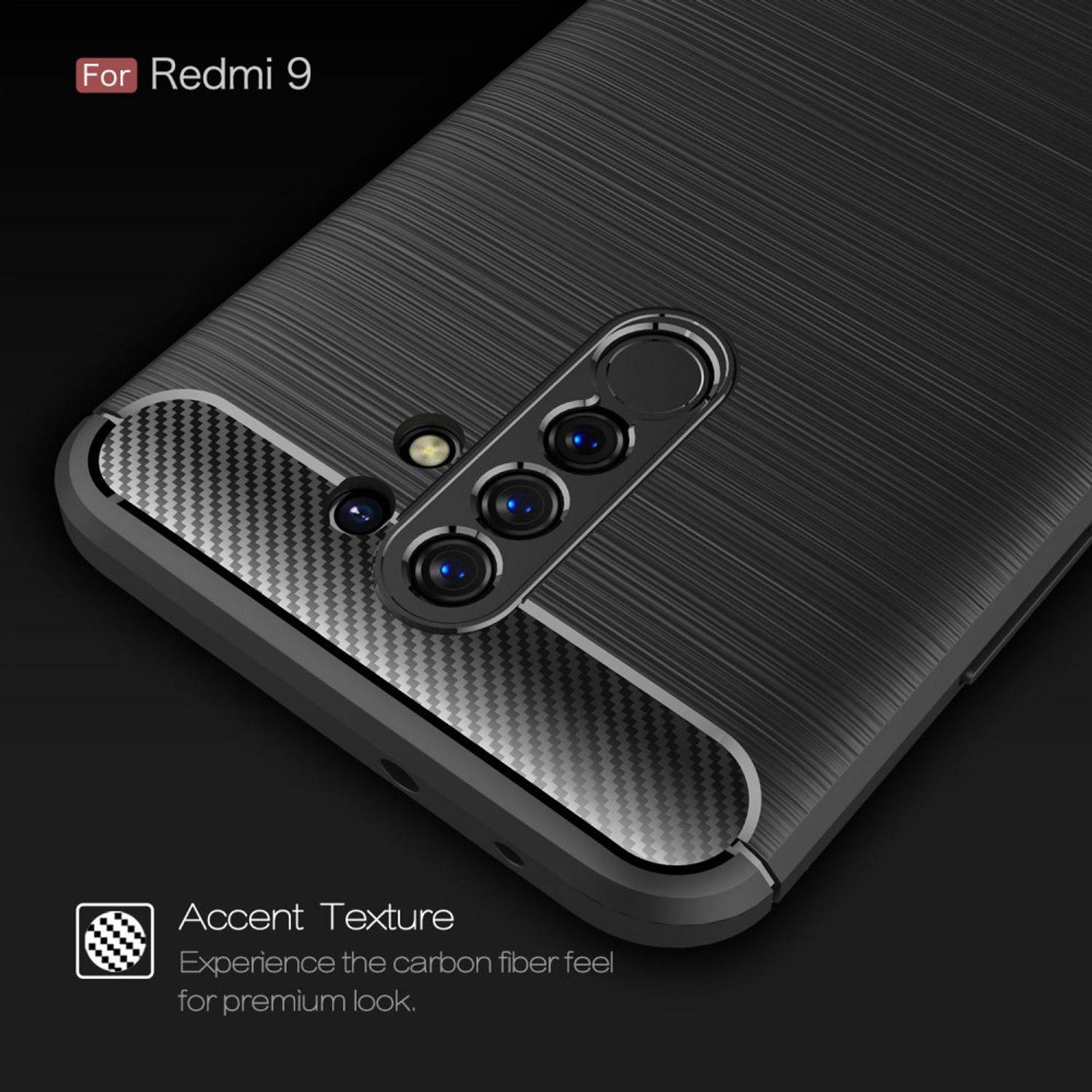 Xiaomi Redmi 9 Handyhülle Carbon Optik Backcover Schwarz
