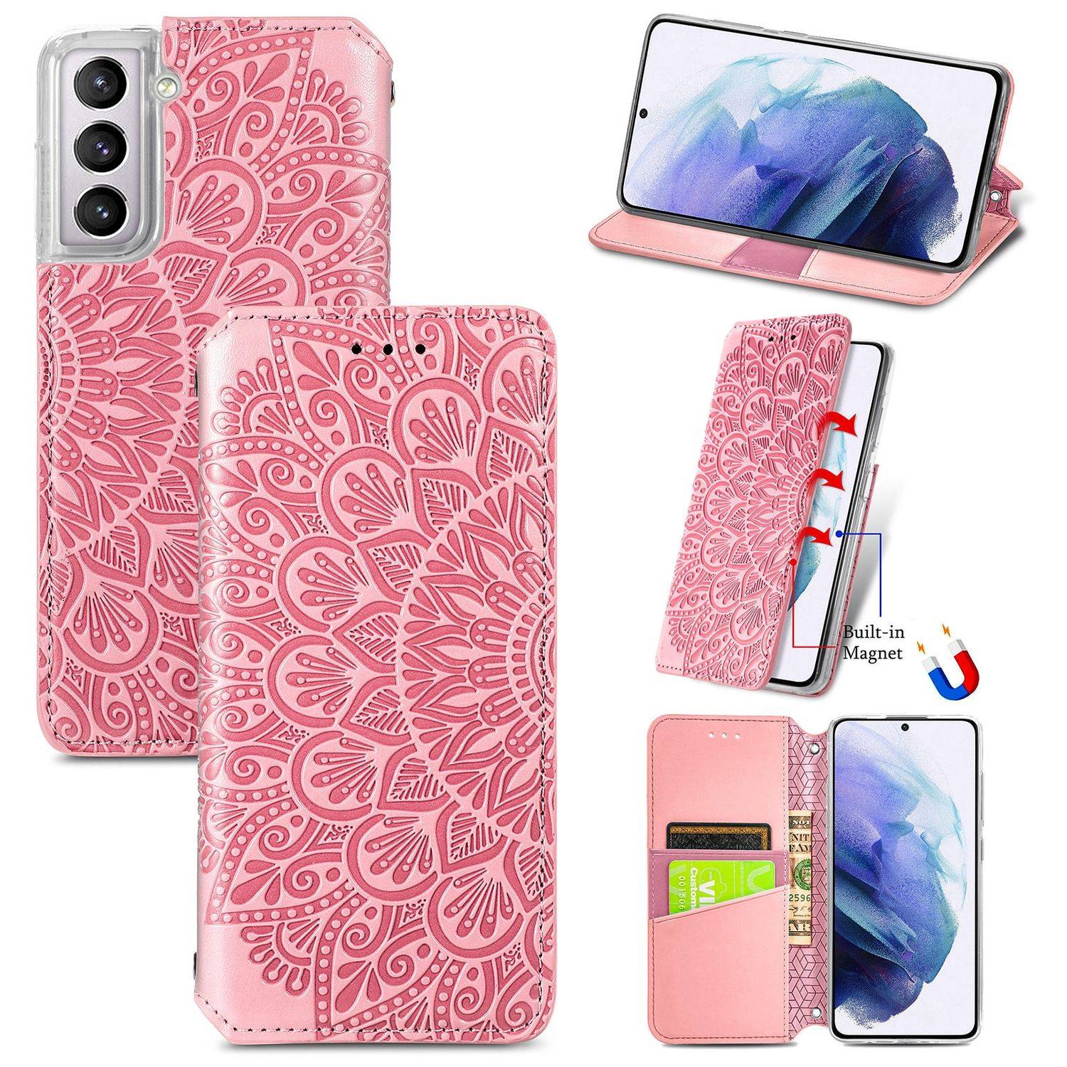 Hülle kompatibel mit Samsung Galaxy S21 Kunstleder Handyhülle - Handy Case Rosa