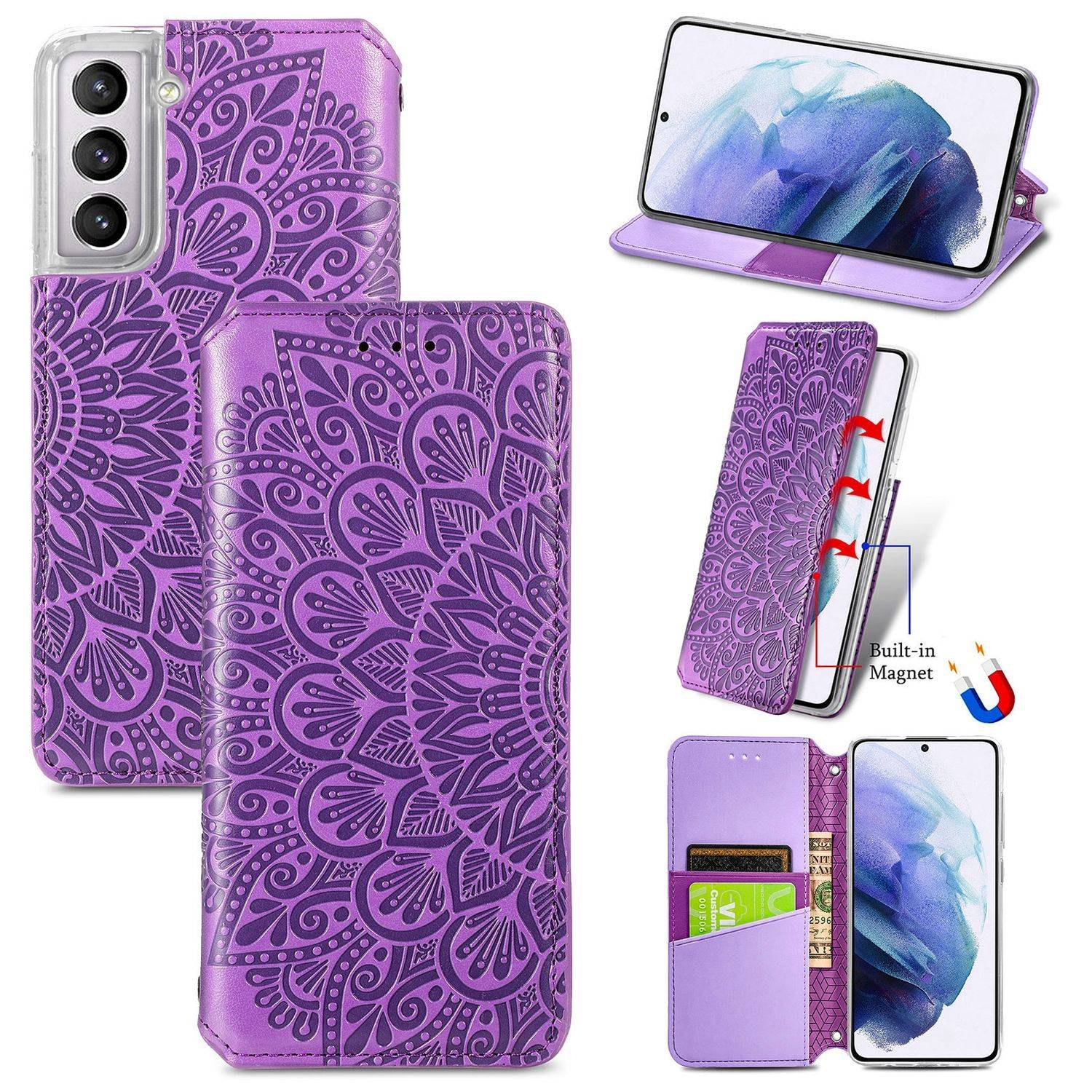 Hülle kompatibel mit Samsung Galaxy S21 Plus Kunstleder Handyhülle - Handy Case Violett