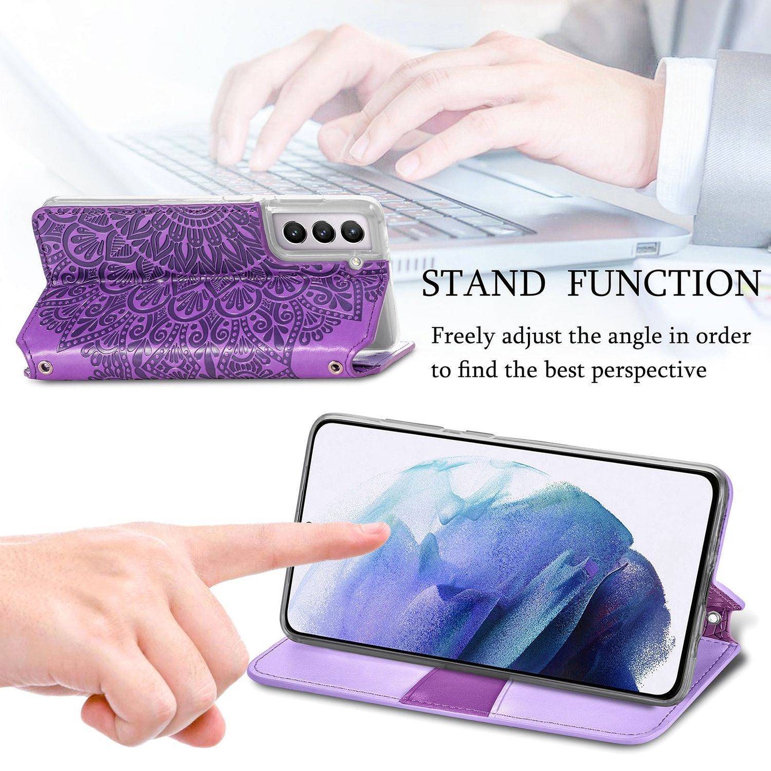 Hülle kompatibel mit Samsung Galaxy S21 Plus Kunstleder Handyhülle - Handy Case Violett