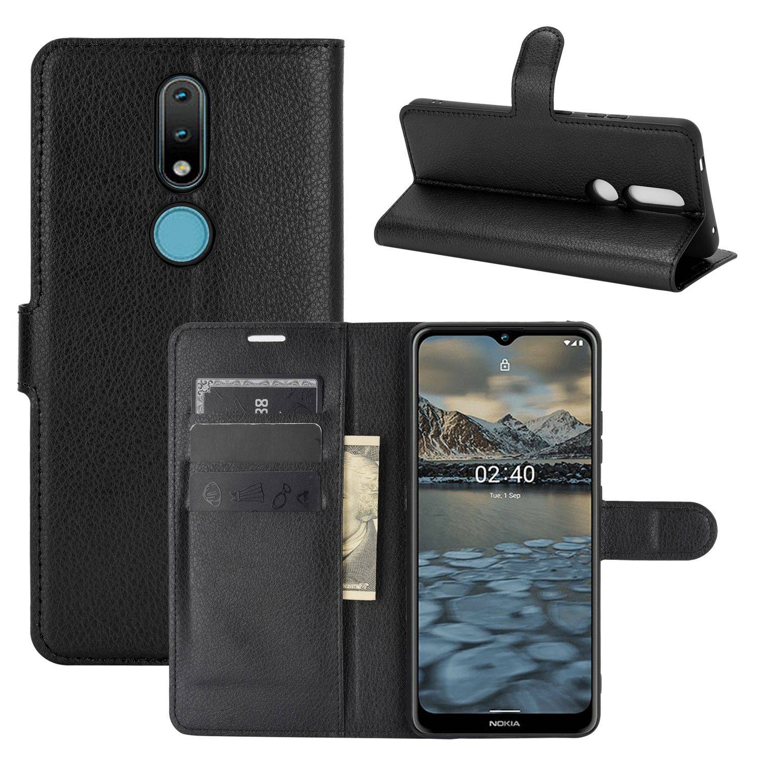 Nokia 2.4 Handyhülle Bookcover Schwarz
