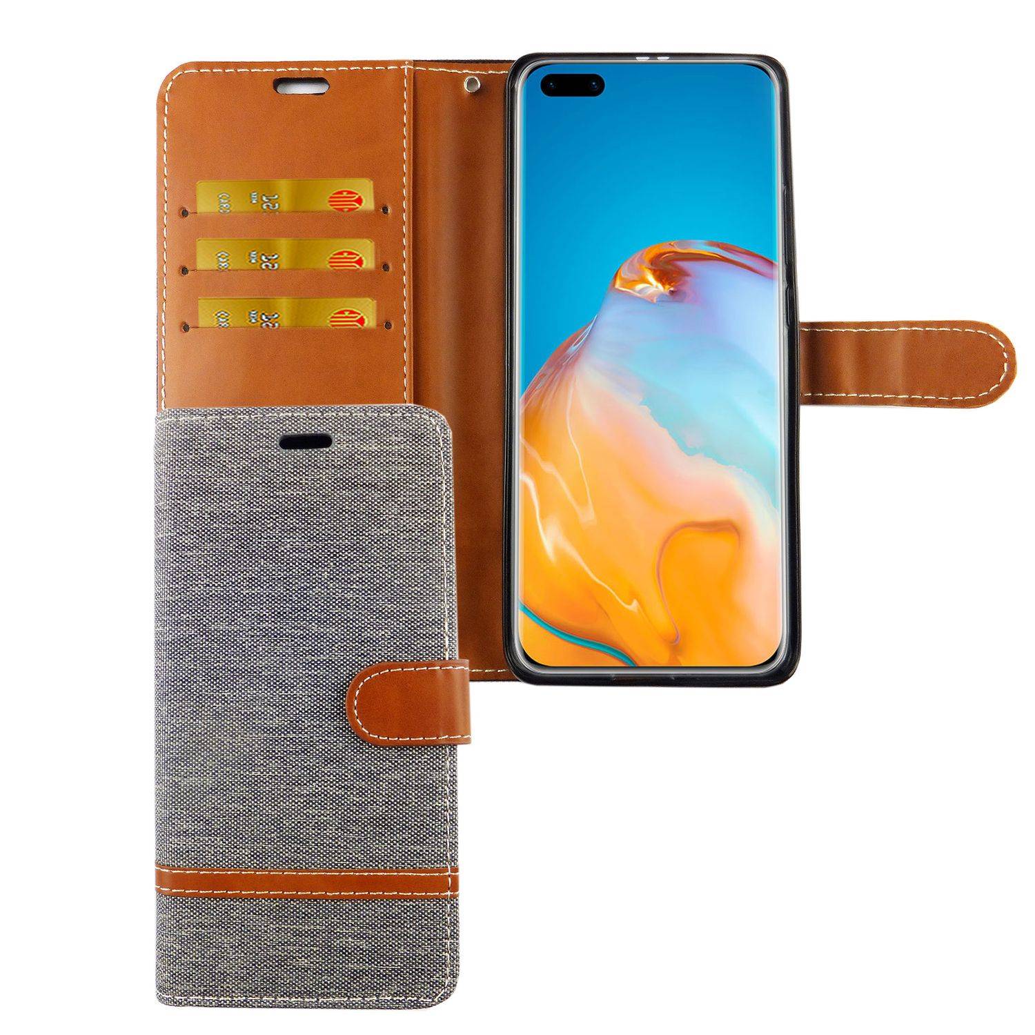 Huawei P40 Pro Handyhülle Bookcover Grau
