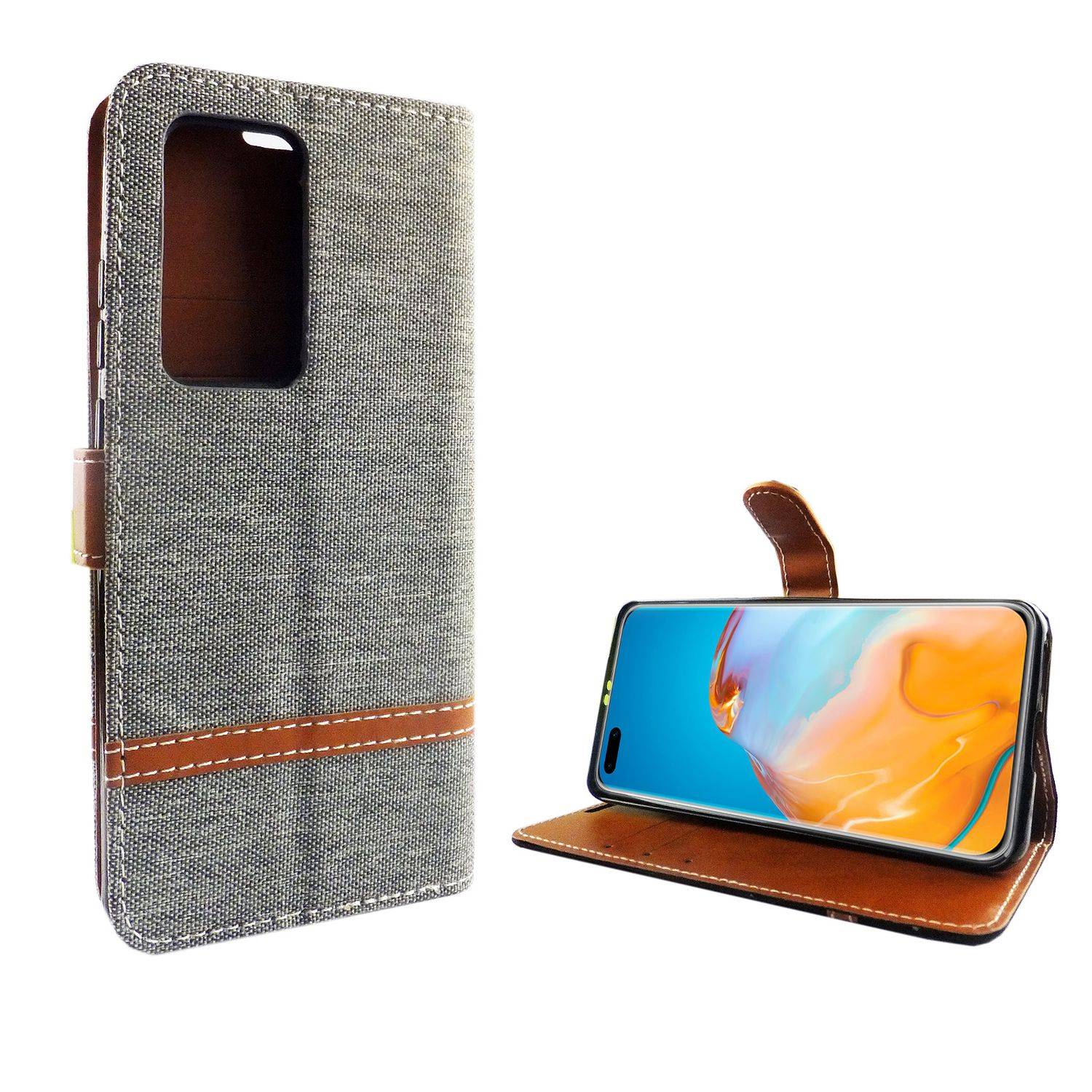 Huawei P40 Pro Handyhülle Bookcover Grau