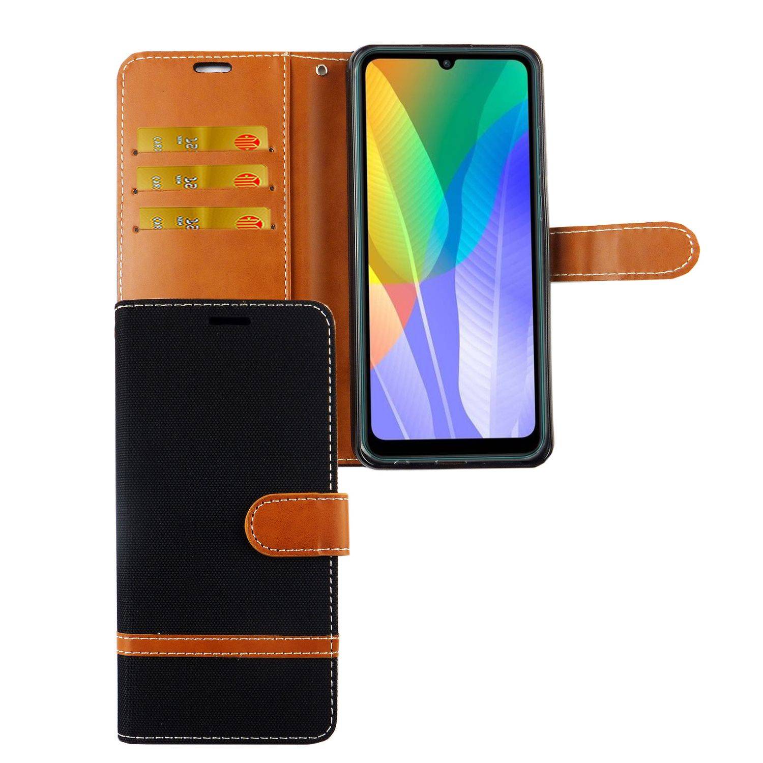 Huawei Y6p Handyhülle Bookcover Schwarz