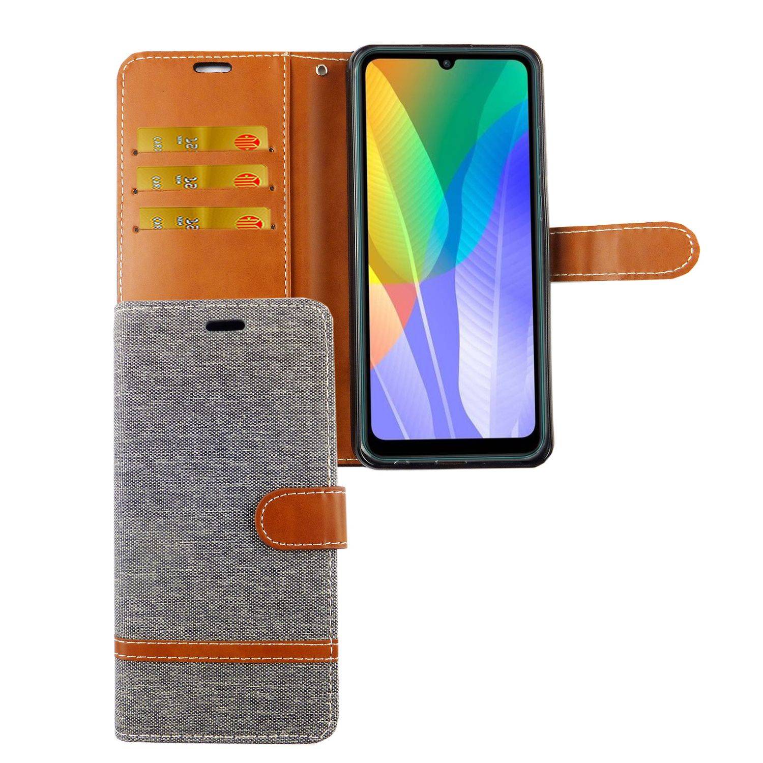 Huawei Y6p Handyhülle Bookcover Grau