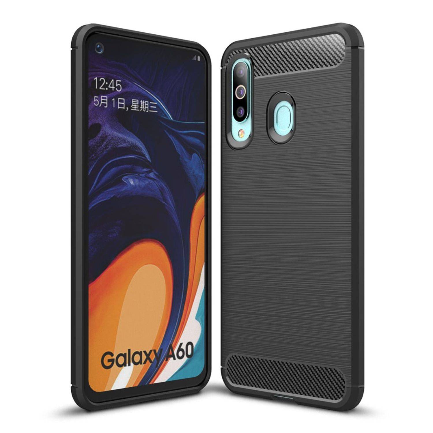 Samsung Galaxy A60 Handyhülle Carbon Optik Backcover Schwarz