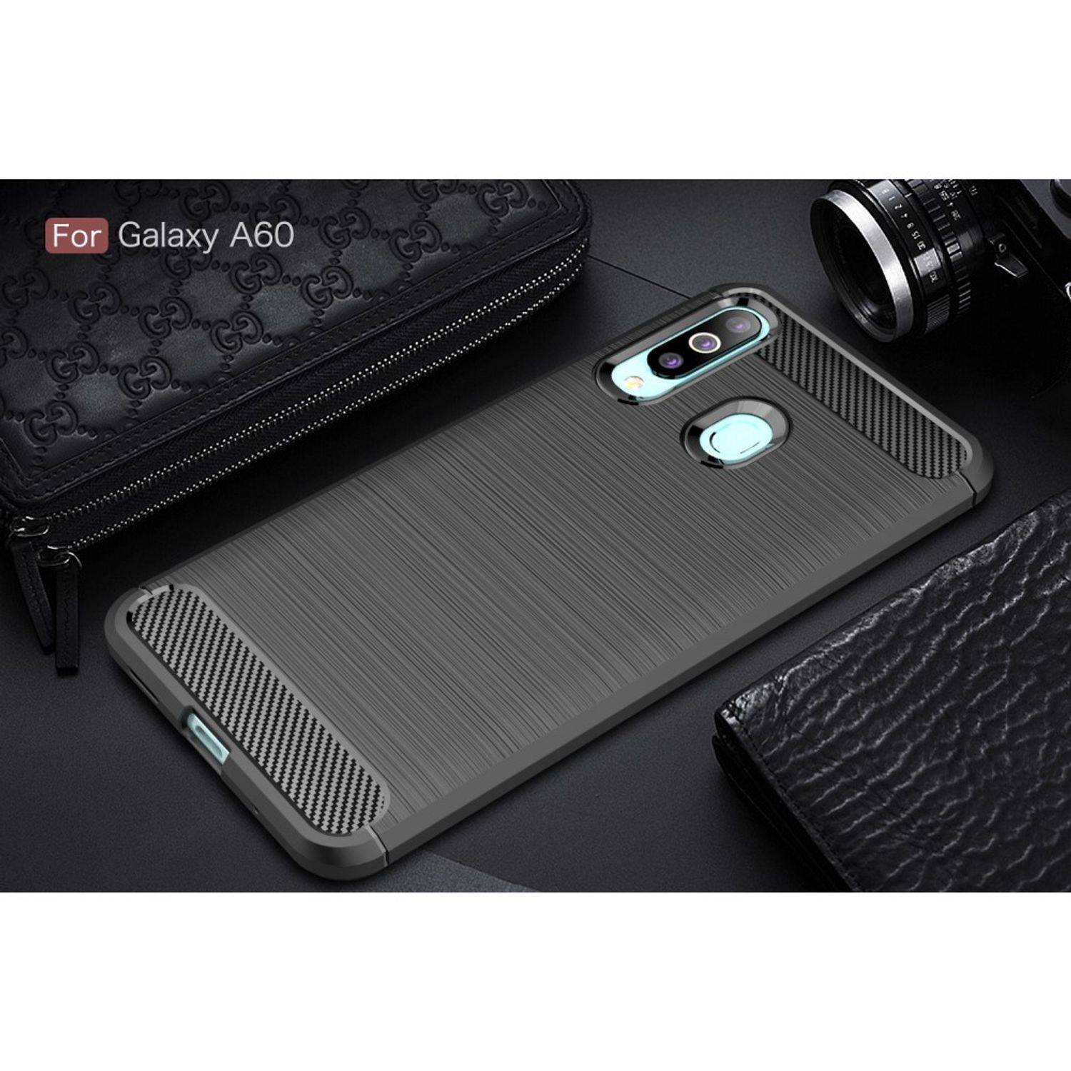 Samsung Galaxy A60 Handyhülle Carbon Optik Backcover Schwarz