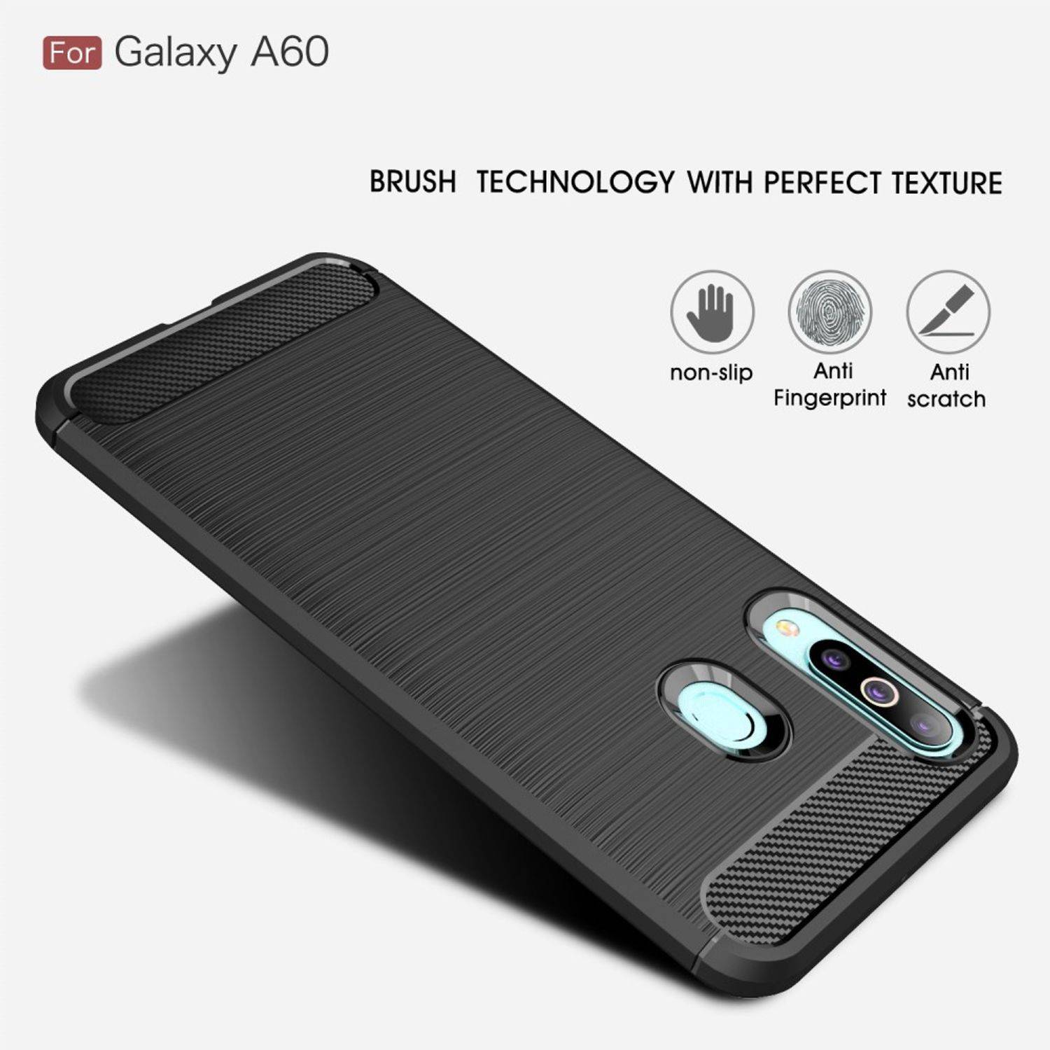 Samsung Galaxy A60 Handyhülle Carbon Optik Backcover Schwarz