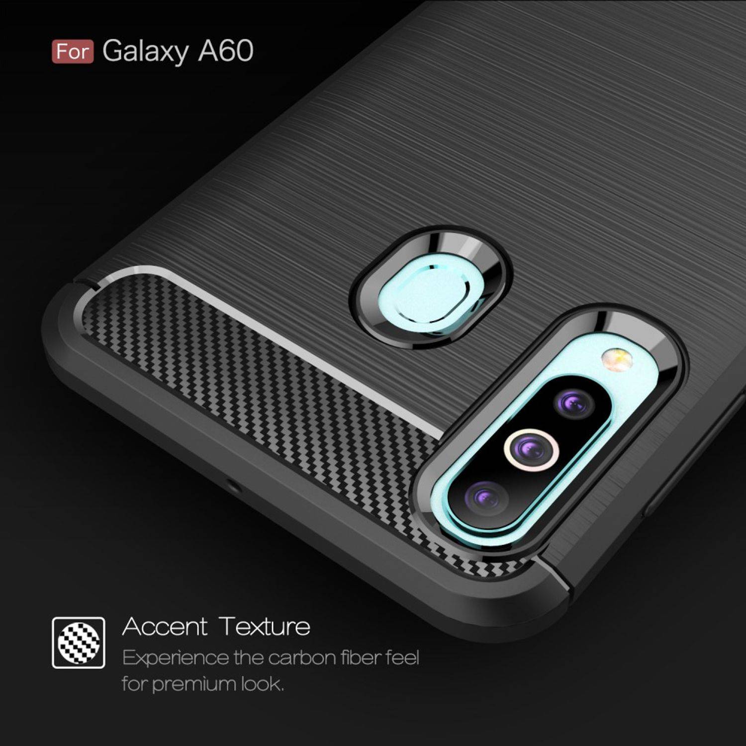 Samsung Galaxy A60 Handyhülle Carbon Optik Backcover Schwarz