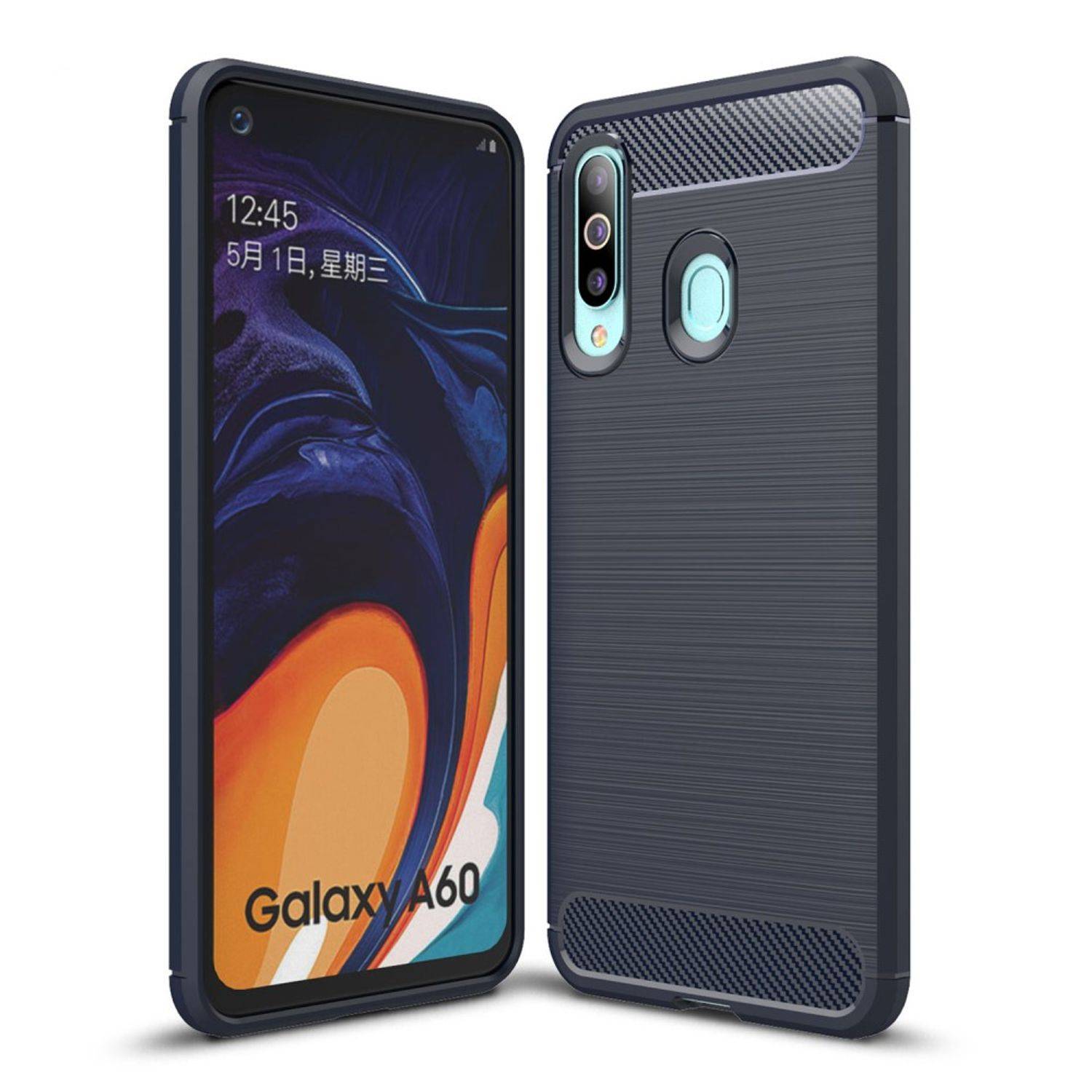 Samsung Galaxy A60 Handyhülle Carbon Optik Backcover Blau