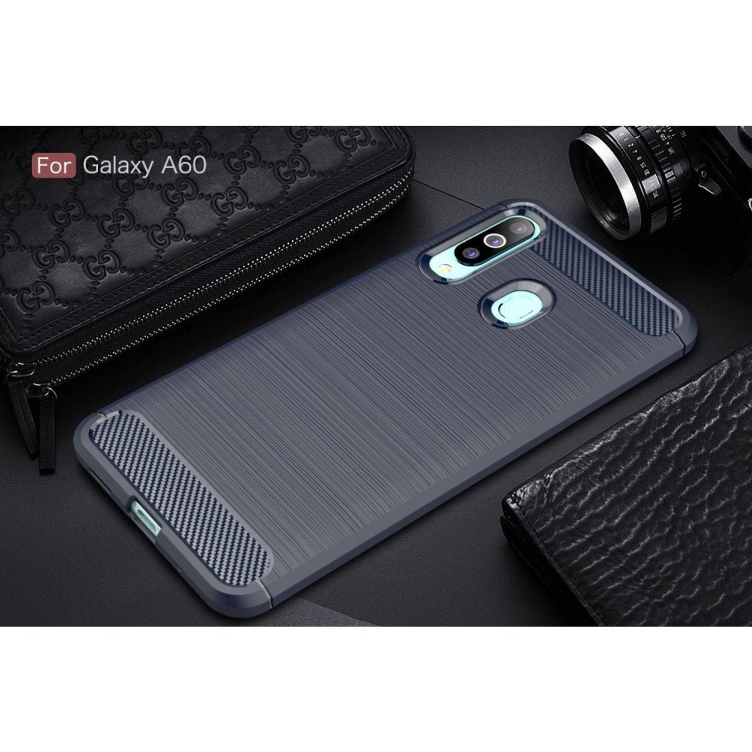 Samsung Galaxy A60 Handyhülle Carbon Optik Backcover Blau