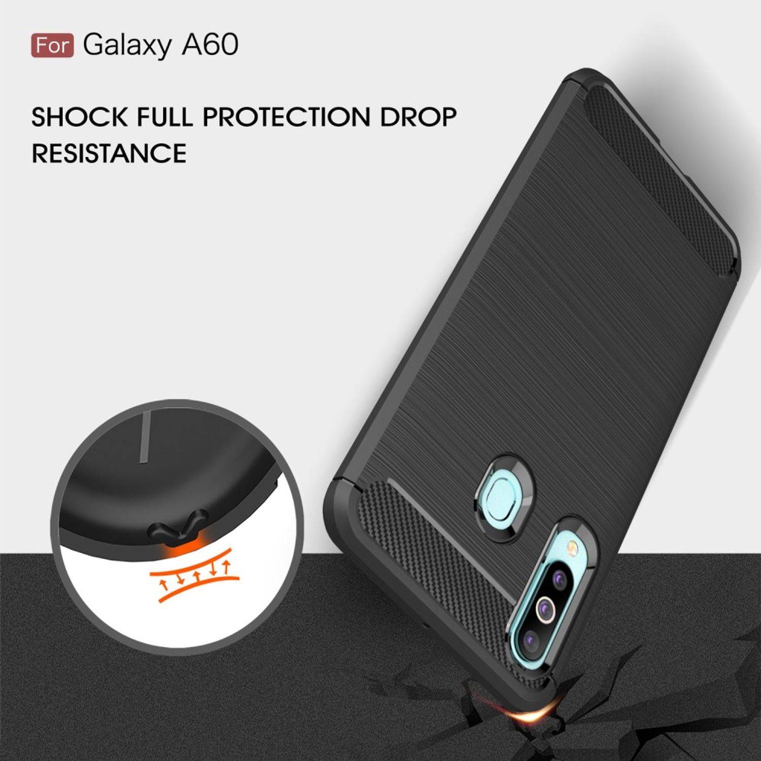 Samsung Galaxy A60 Handyhülle Carbon Optik Backcover Grau