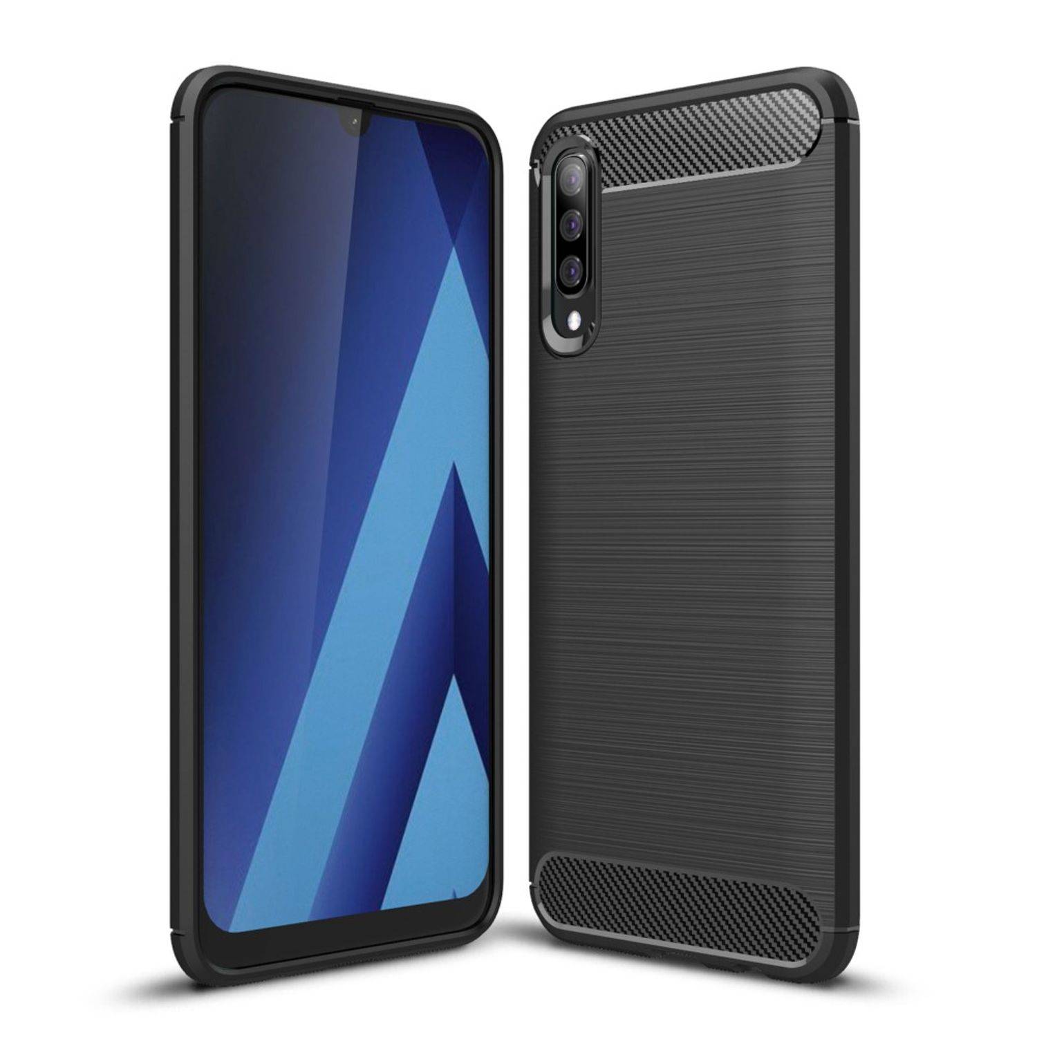 Samsung Galaxy A70 Handyhülle Carbon Optik Backcover Schwarz