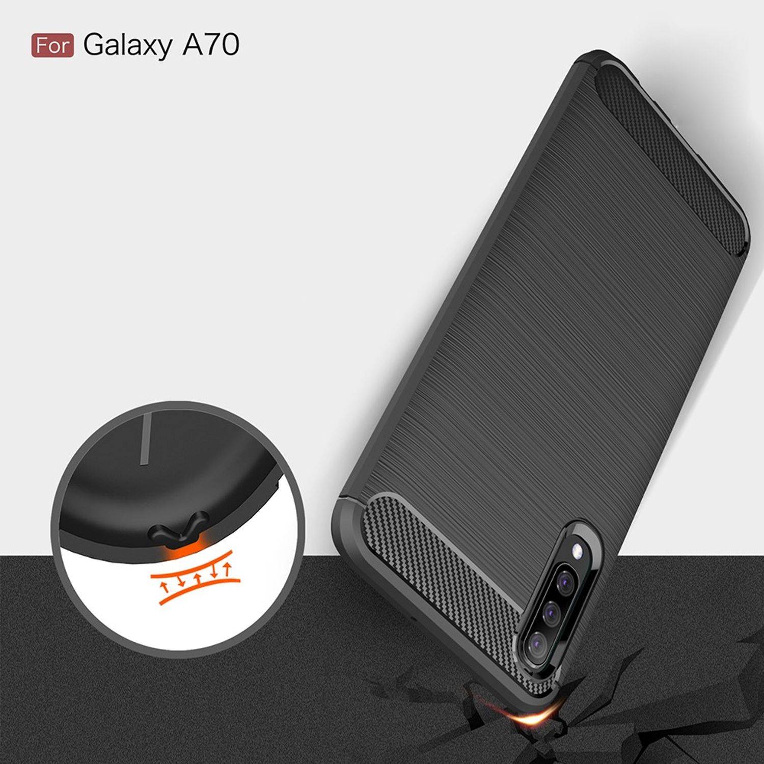 Samsung Galaxy A70 Handyhülle Carbon Optik Backcover Schwarz
